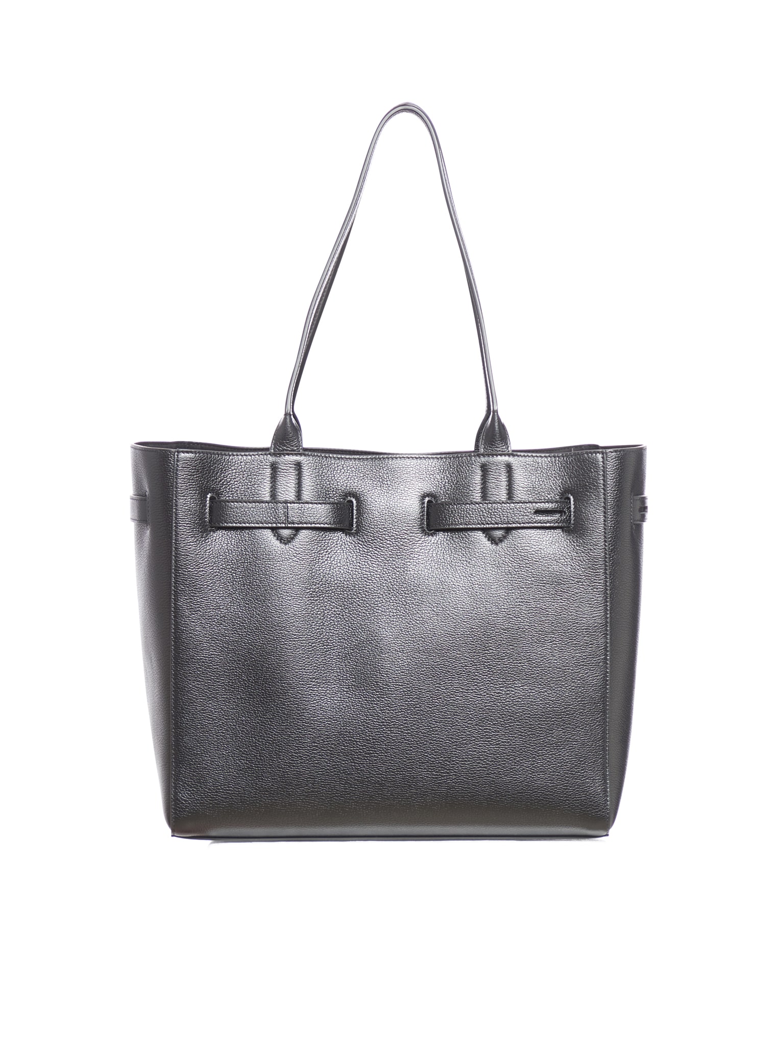 Tom Ford Black Tote Bag With T Detail In Hammered Leather Woman In Black
