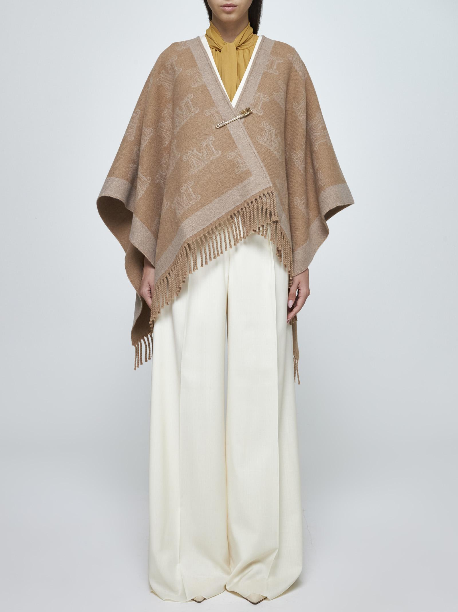 Shop Max Mara Frine Logo-pin Wool Cape In Neutrals