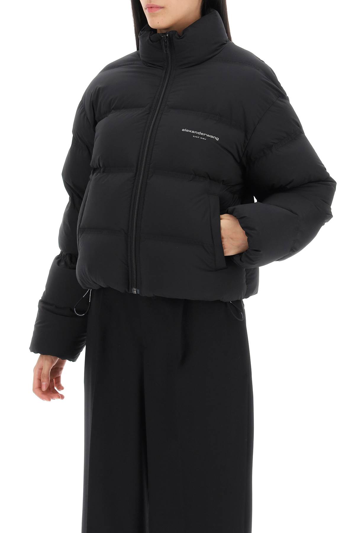 Alexander Wang Short Puffer Jacket With Logo In Black