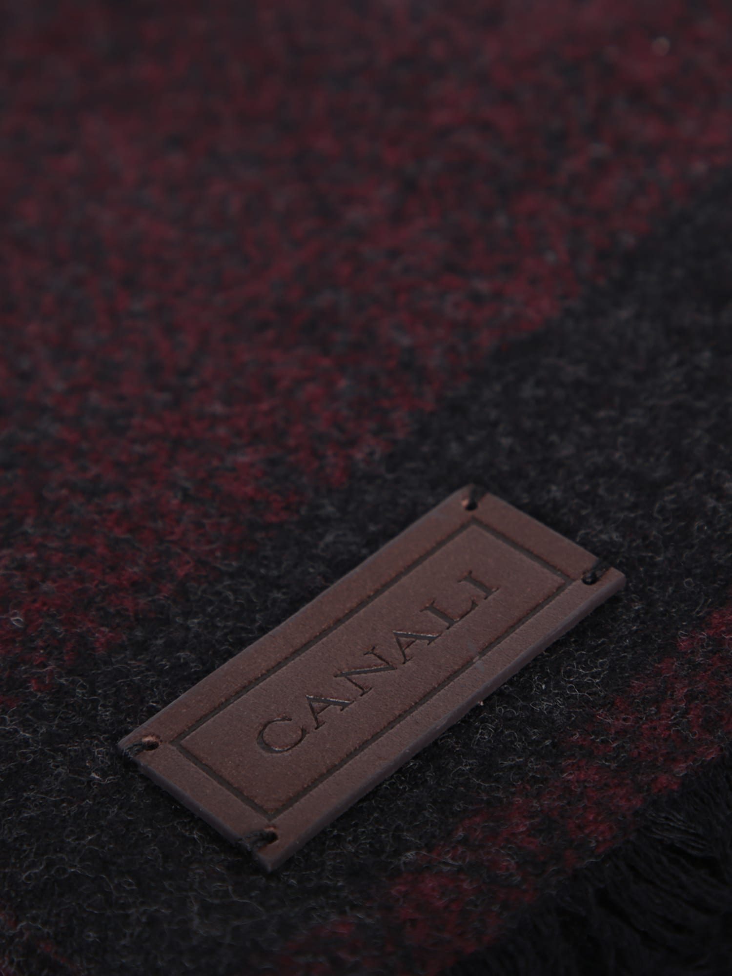 Shop Canali Bordeaux Herringbone Scarf