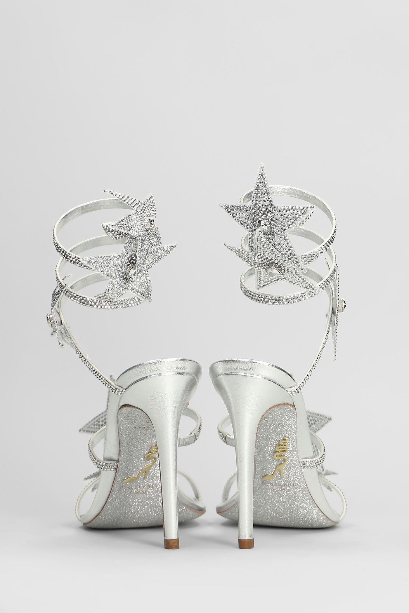 René Caovilla Star Cleo Sandals In Silver Leather In Silver