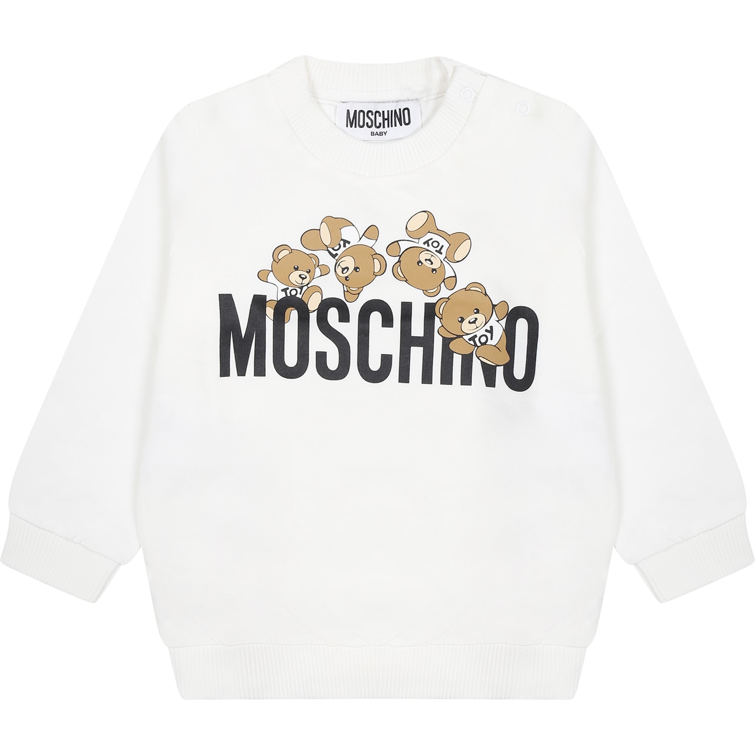 Moschino White Sweatshirt For Babies With Teddy Bears And Logo