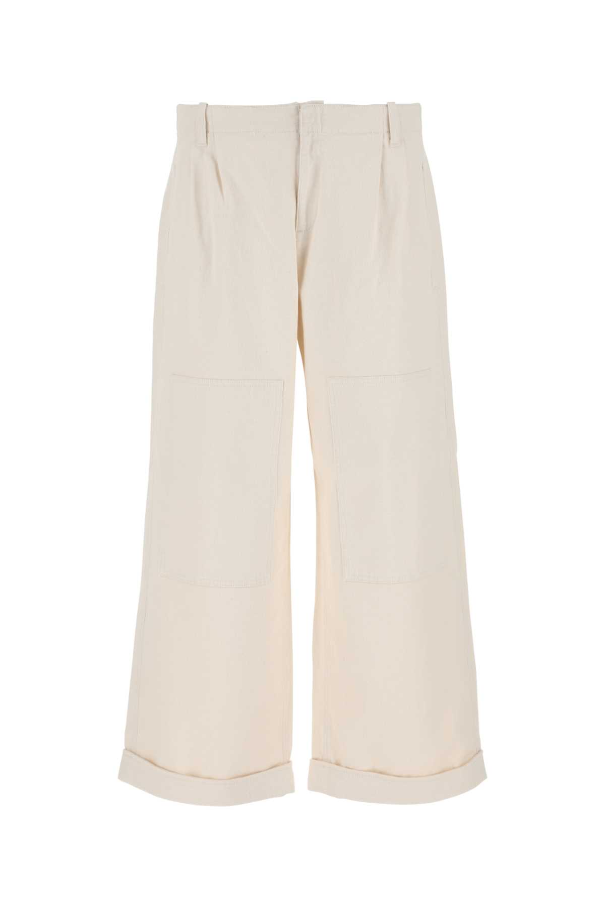 Melange Ivory Stretch Cotton Wide-leg Pant