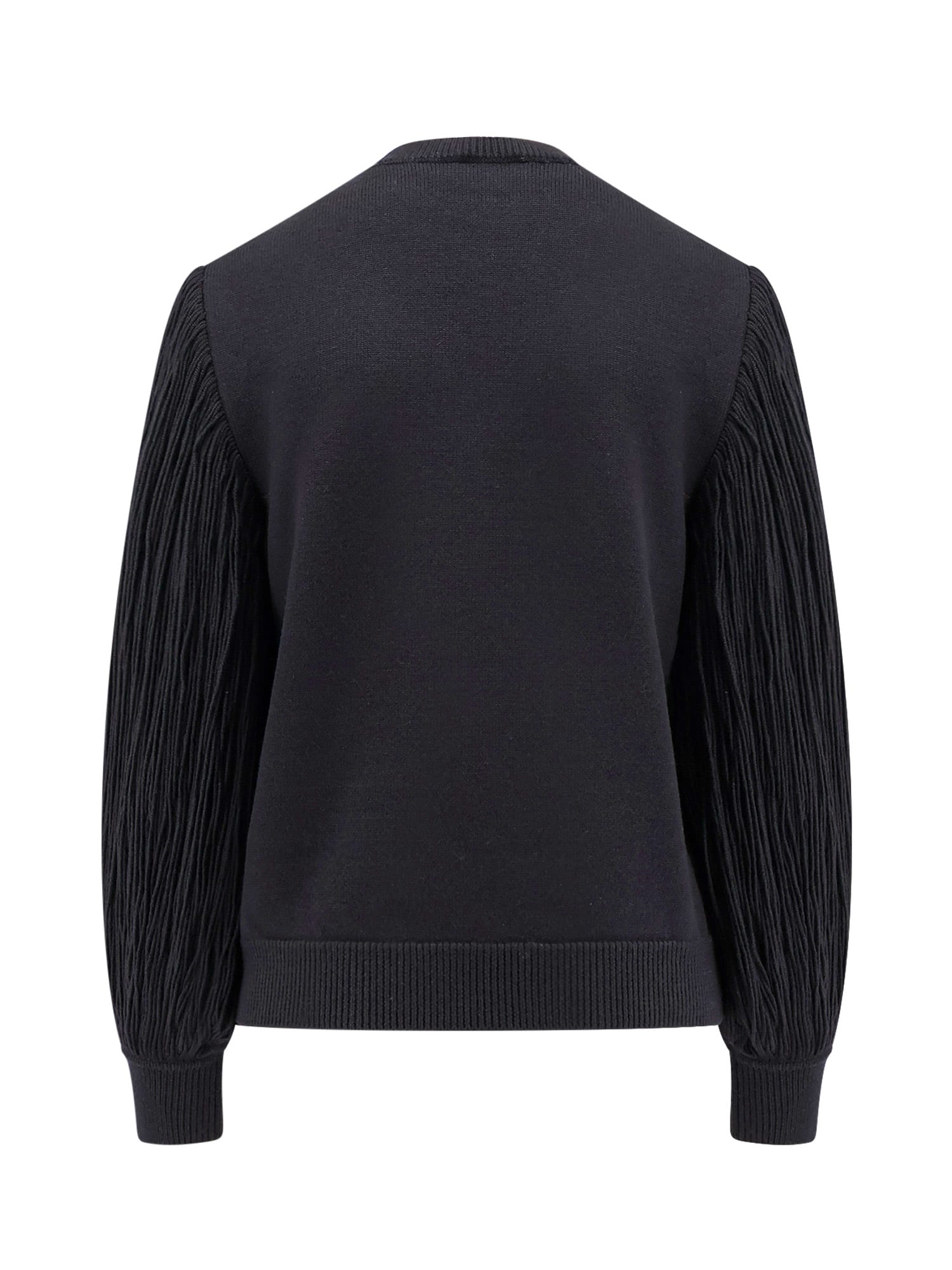 Alaïa Slit Fringe Sleeve Wool Crewneck Sweater In Black