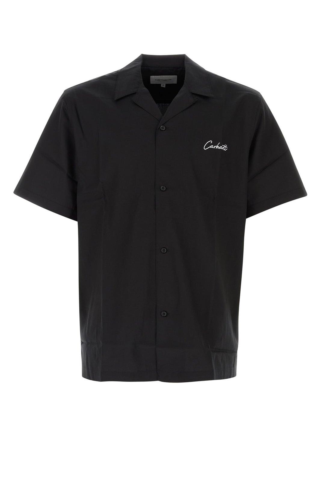Carhartt Logo Embroidered Short-sleeved Shirt In Black Wax