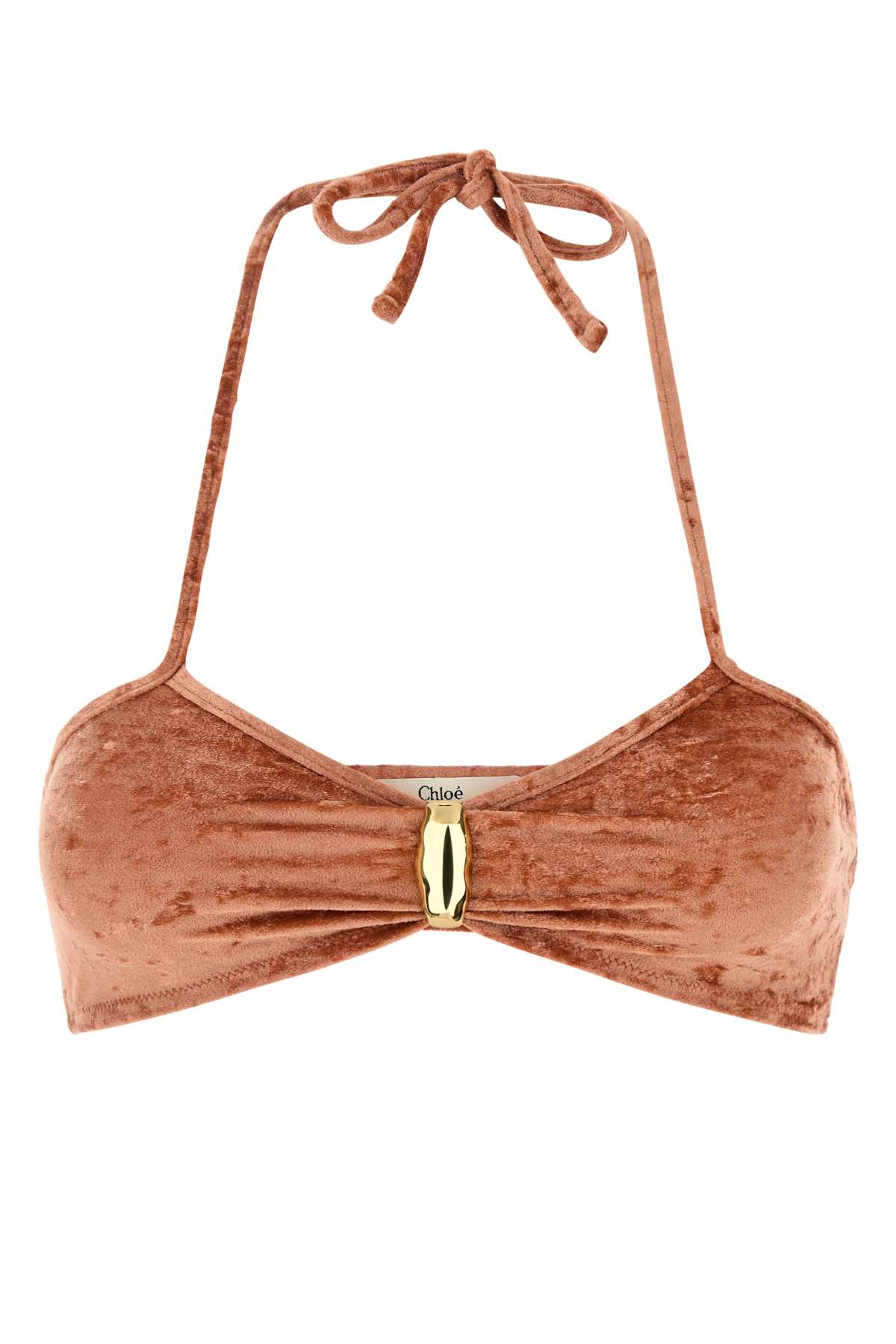 Chloé Peach Stretch Velvet Bikini Top In Brown