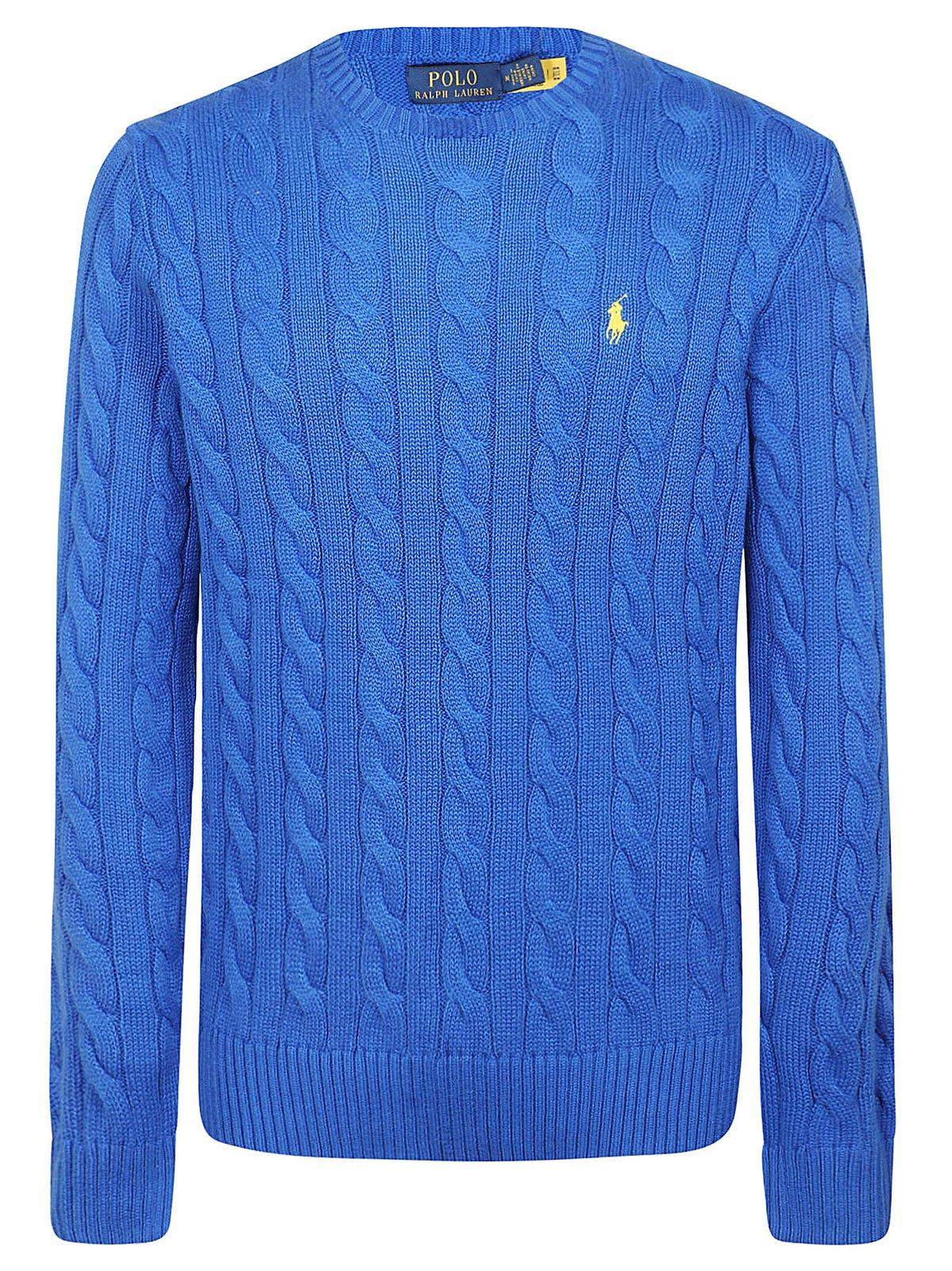Shop Polo Ralph Lauren Logo Embroidered Crewneck Jumper In Blu