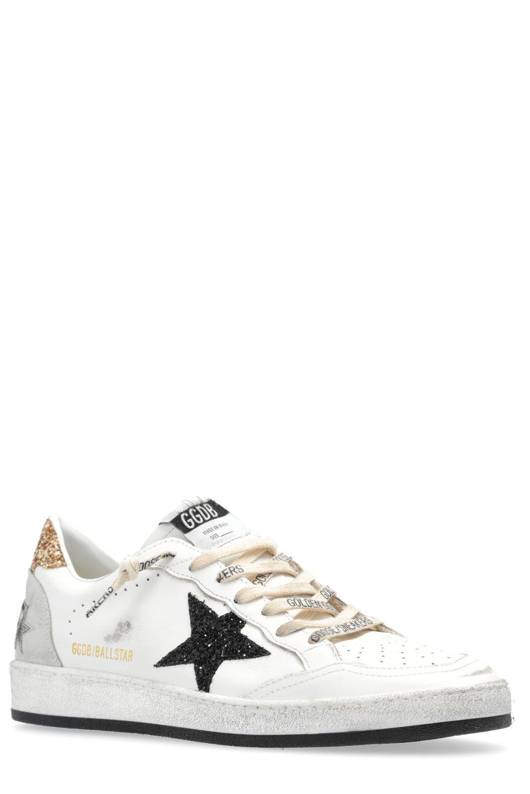 Golden Goose Ballstar Leather Upper And Toe Glitter Star And Heel Suede Spur Shoes In White/black