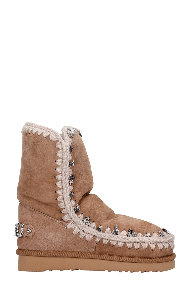 Mou Eskimo 24 Low Heels Ankle Boots In Rose-pink Suede