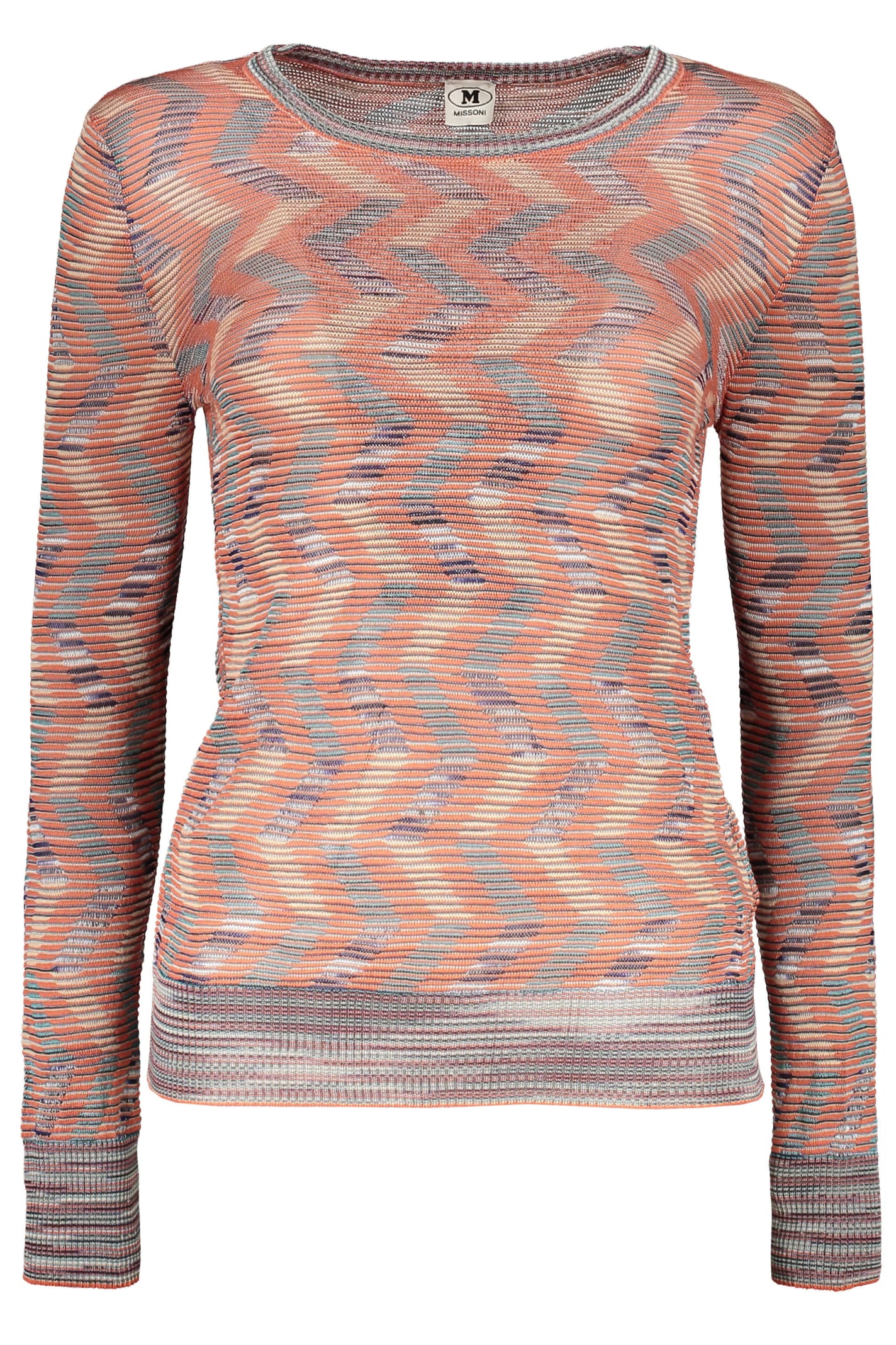 M Missoni Long Sleeve Crew-neck Sweater In Brown