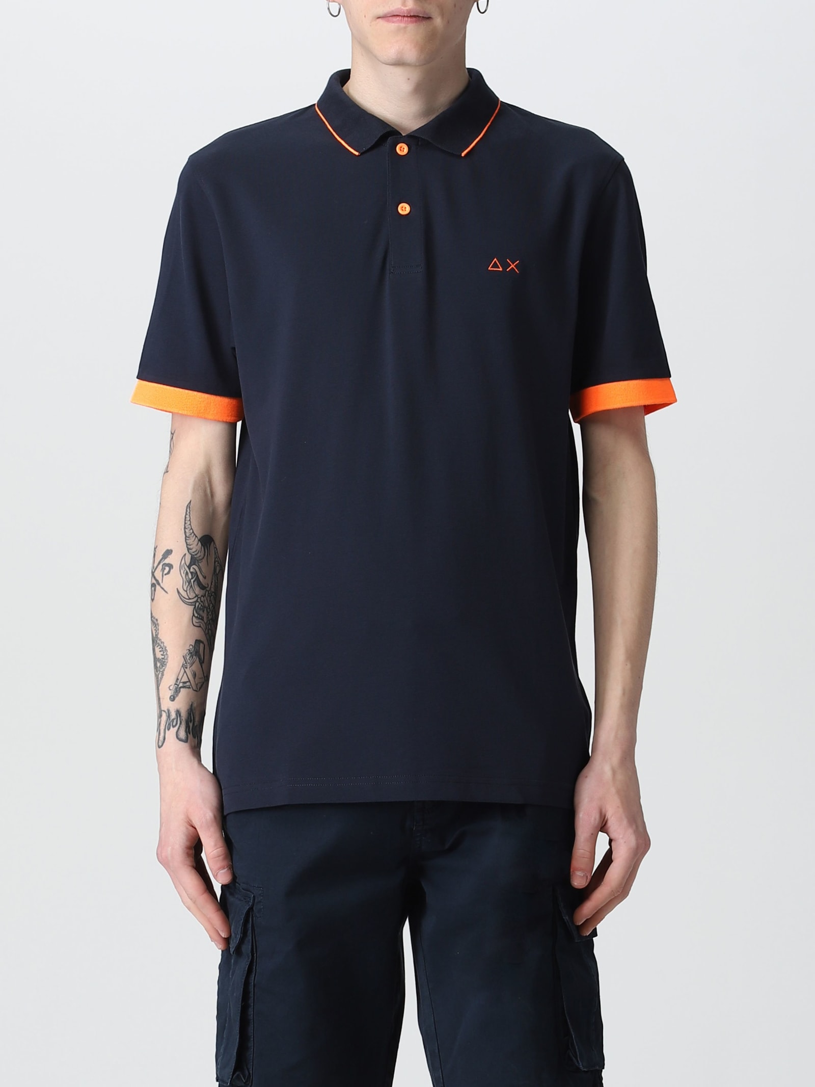 SUN 68 TOPO TAIL POLO SHIRT AND FLUO SLEEVE