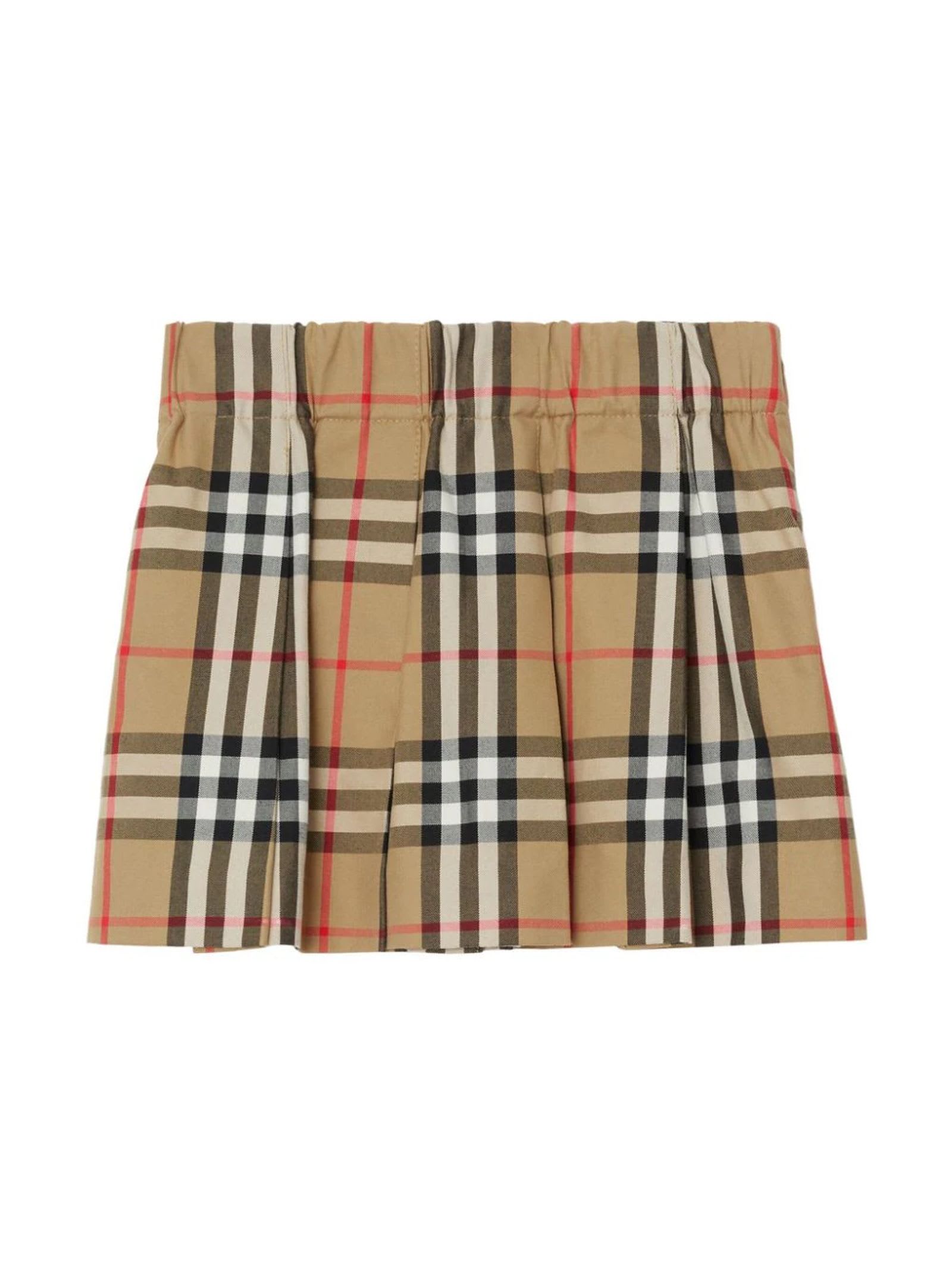 Burberry Kids' Beige Cotton Skirt In Archive Beige Ip Check