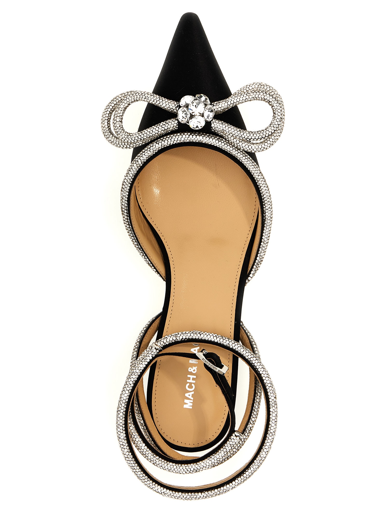 Mach & Mach Black Satin Double Bow Ballerinas In Black