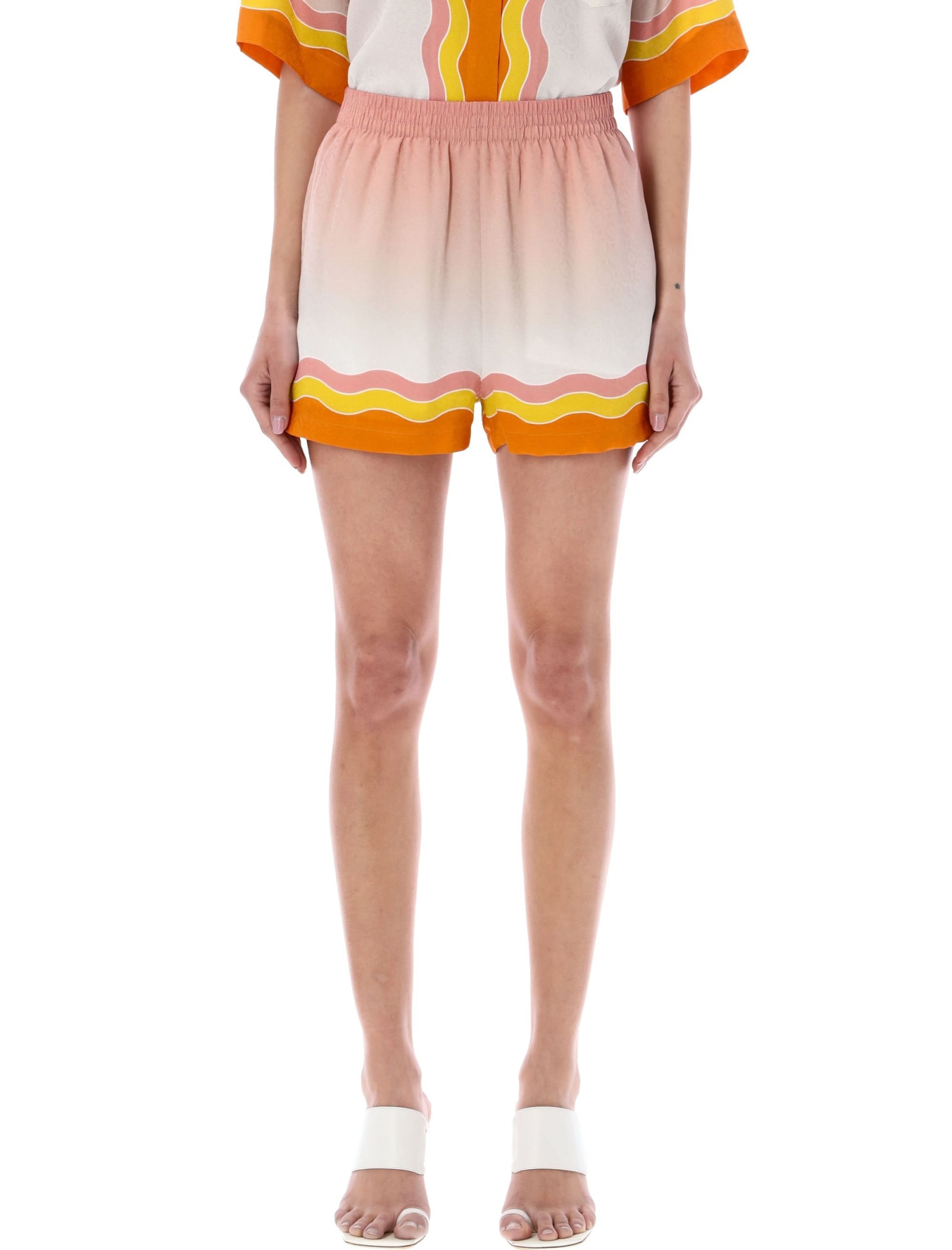 Casablanca Wave-print Silk Shorts In Rainbow Monogram