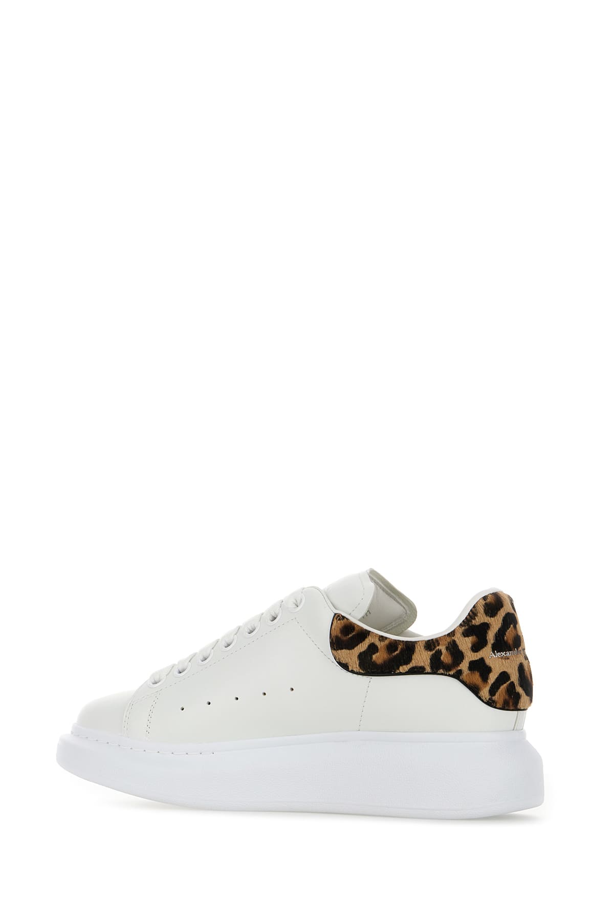 Shop Alexander Mcqueen White Leather Sneakers With Printed Calfhair Heel In White Leopard