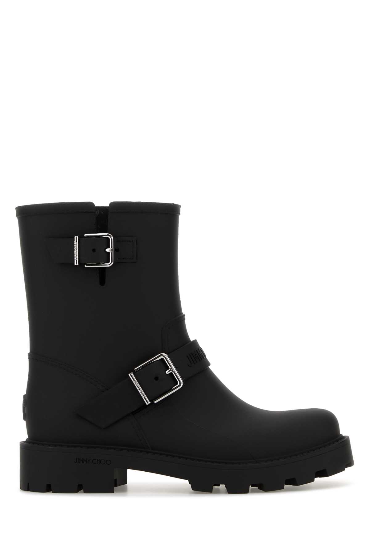 Jimmy Choo Black Rubber Biker Rain Ankle Boots