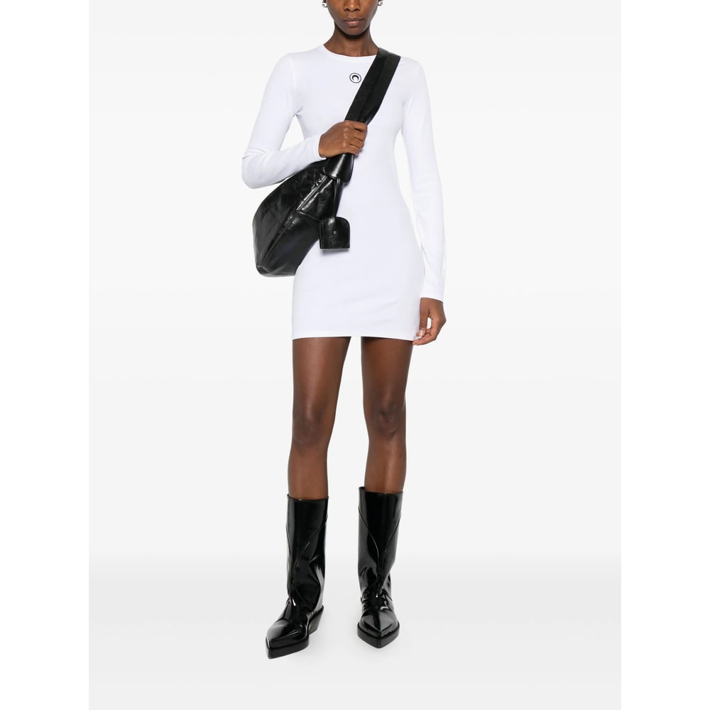 Marine Serre Ribbed Jersey Mini Dress With Long Sleeves In White
