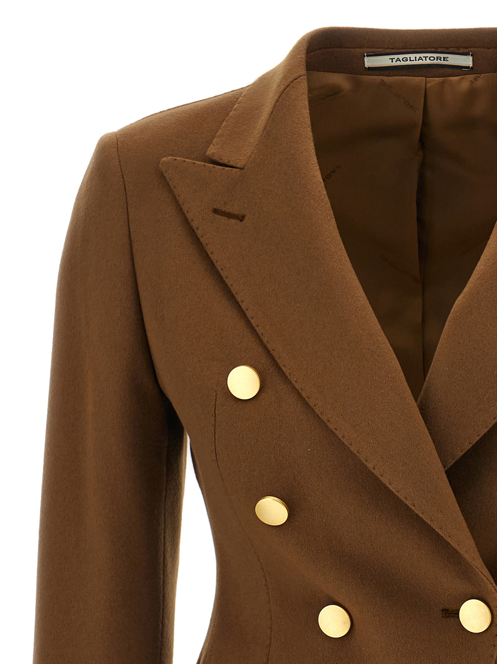 Tagliatore Double-breasted Peak-lapel Blazer In Brown