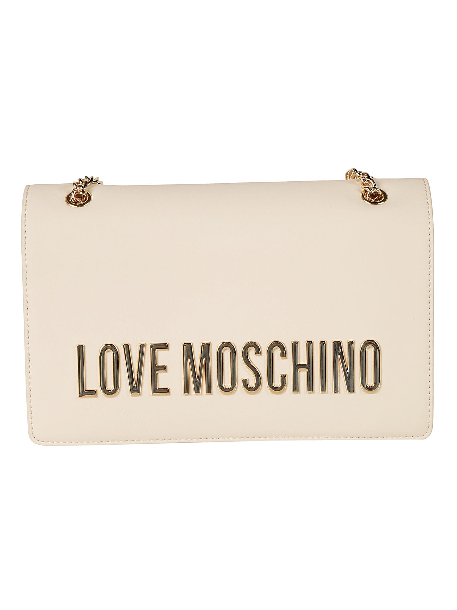 Moschino Logo Plaque Applique Shoulder Bag In Avorio