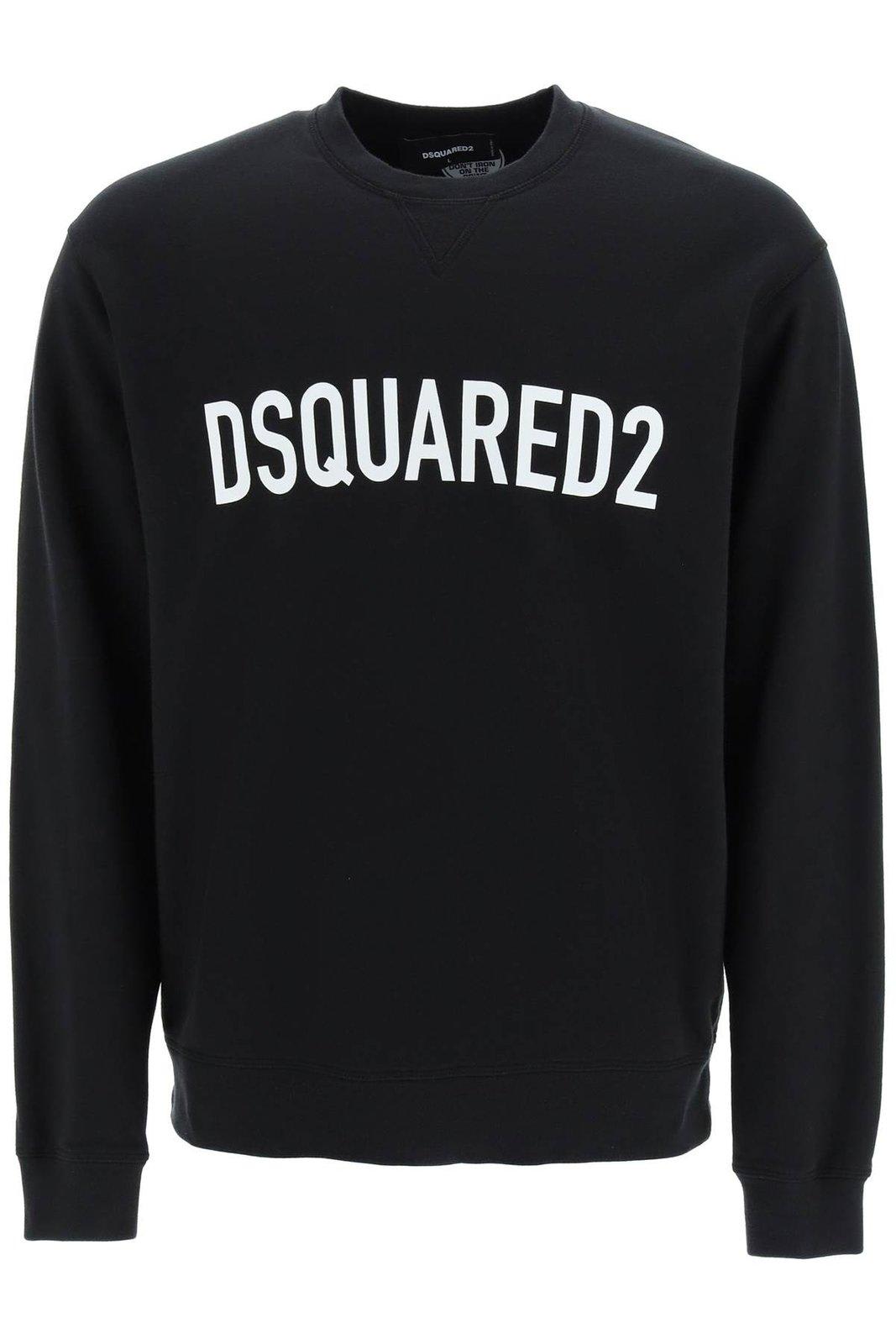 Dsquared2 Cotton Crewneck Sweater With Ribbed Hem In Nero