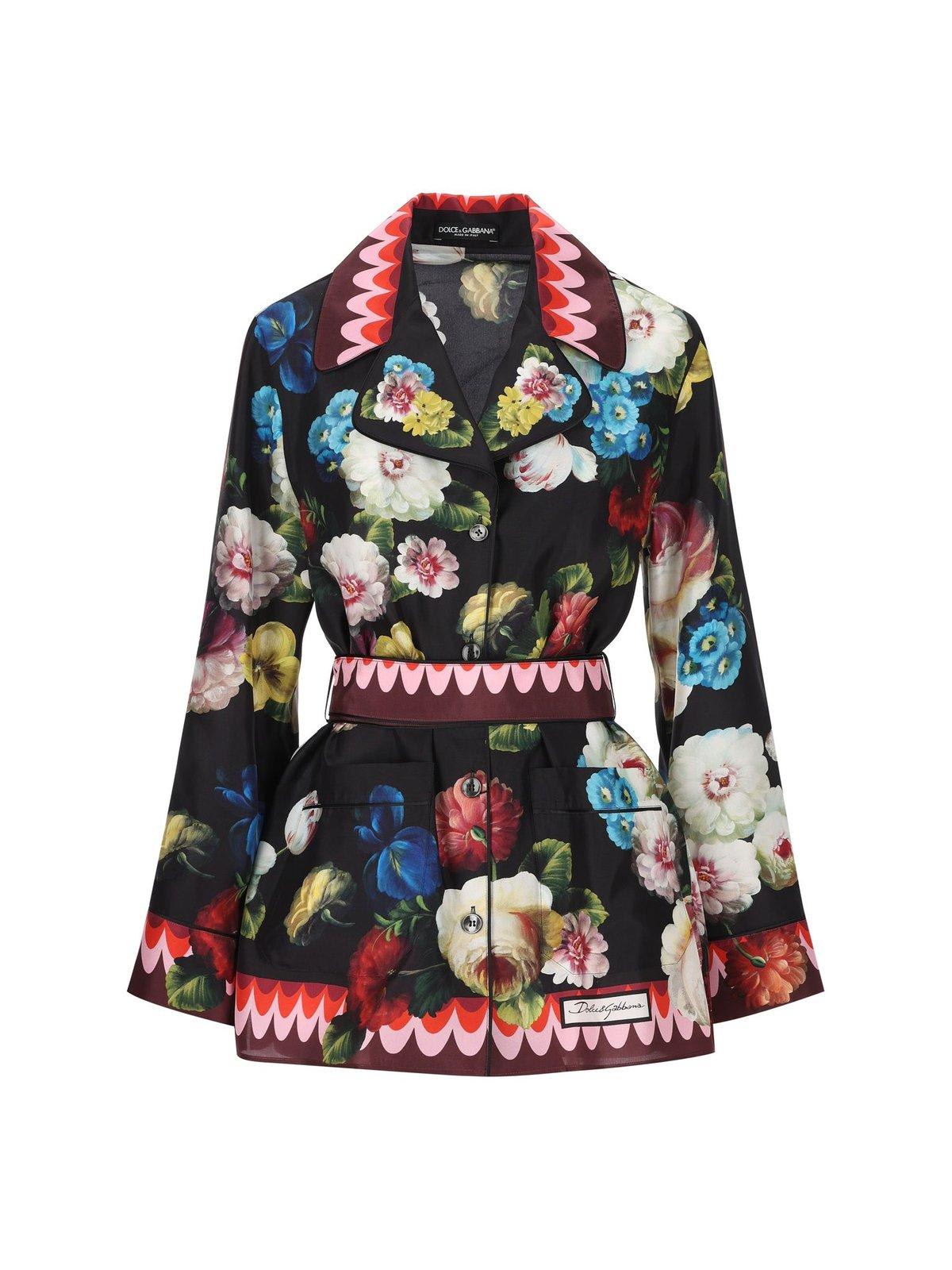 Shop Dolce & Gabbana Floral Printed Belted Shirt In Black