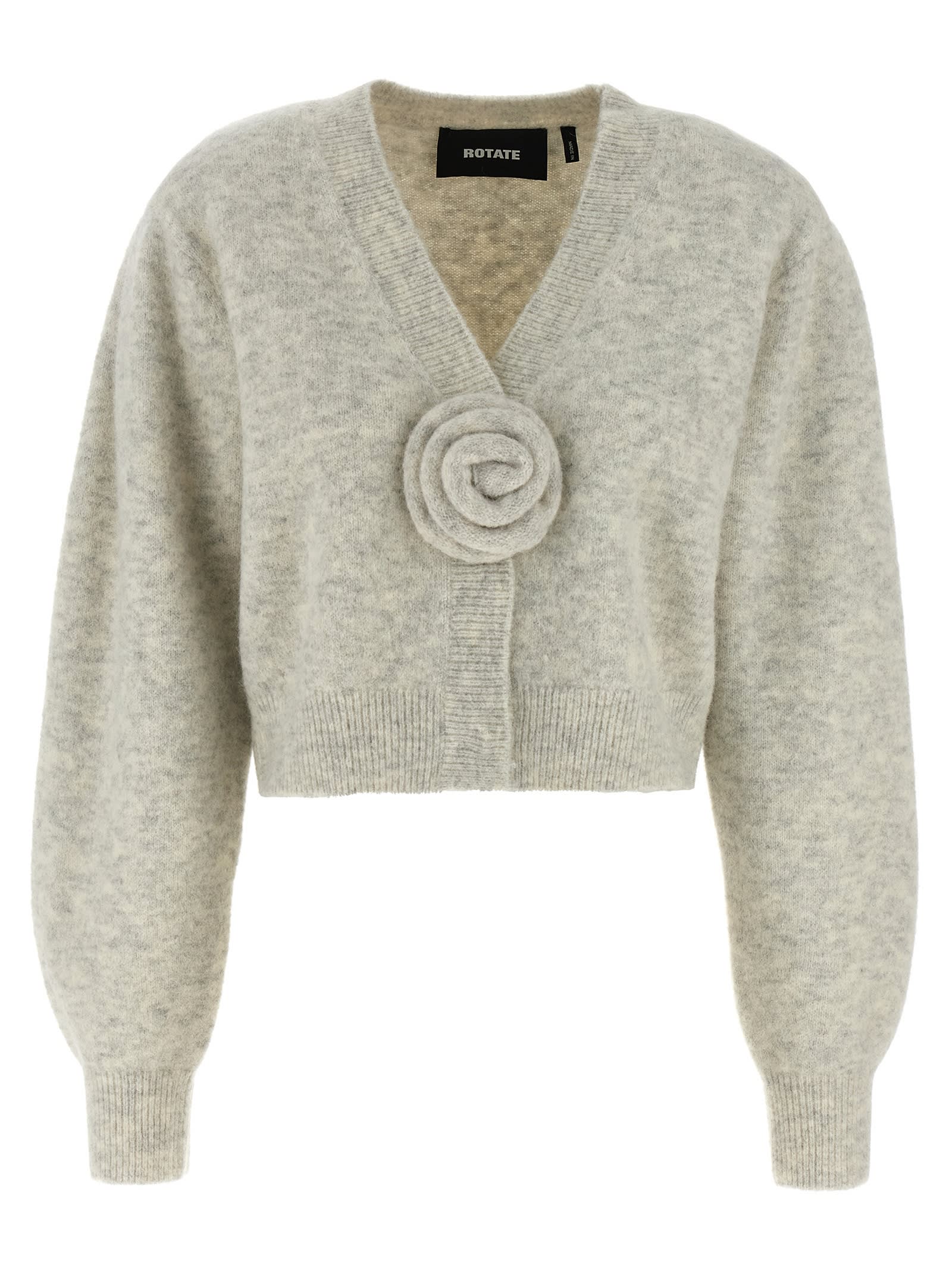 Rotate Birger Christensen Cropped Alpaca And Wool Cardigan With V-neck In Gray