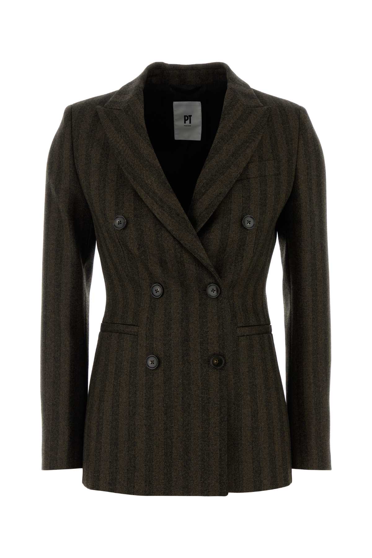Pt Torino Embroidered Stretch Wool Blazer In Brown