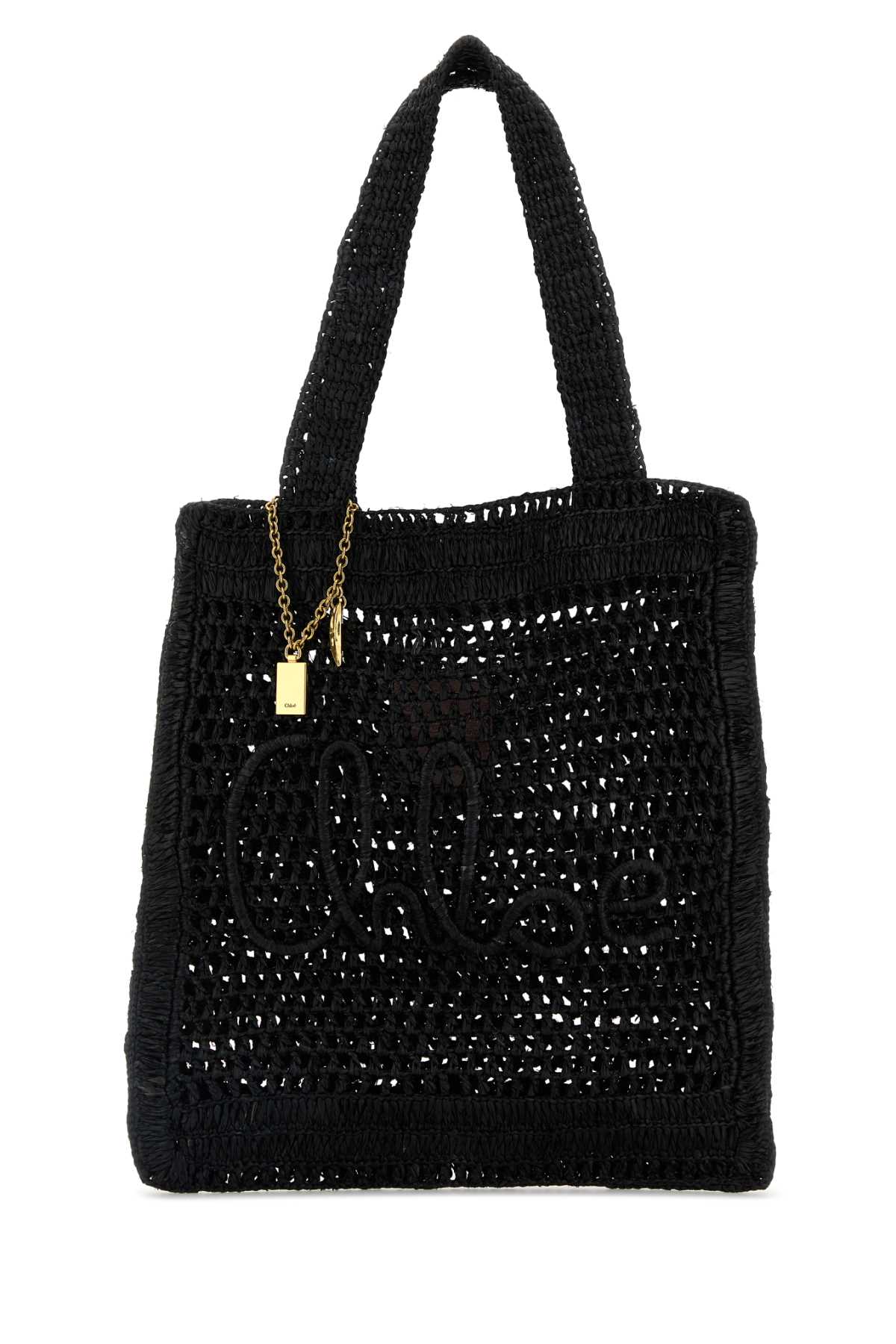 Chloé Black Raffia Estate Banana Shopping Bag