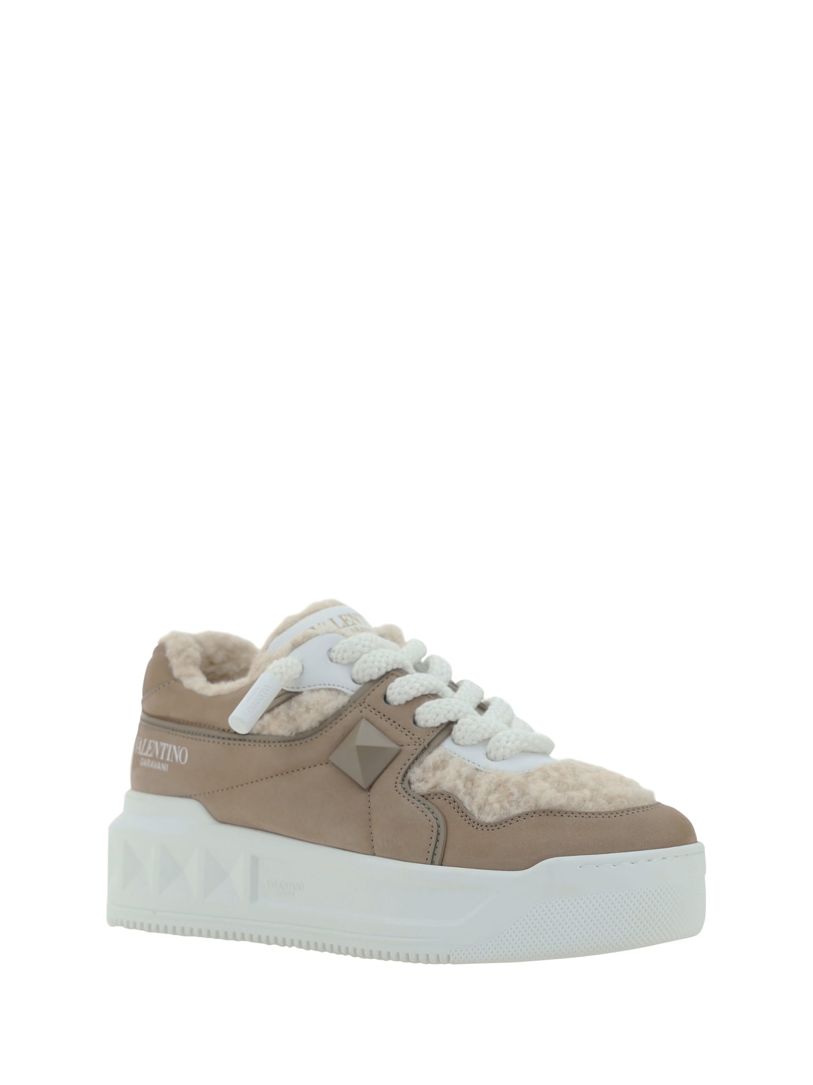 Shop Valentino One Stud Xl Sneakers In Rose Taupe/naturale/bianco/gris Claire