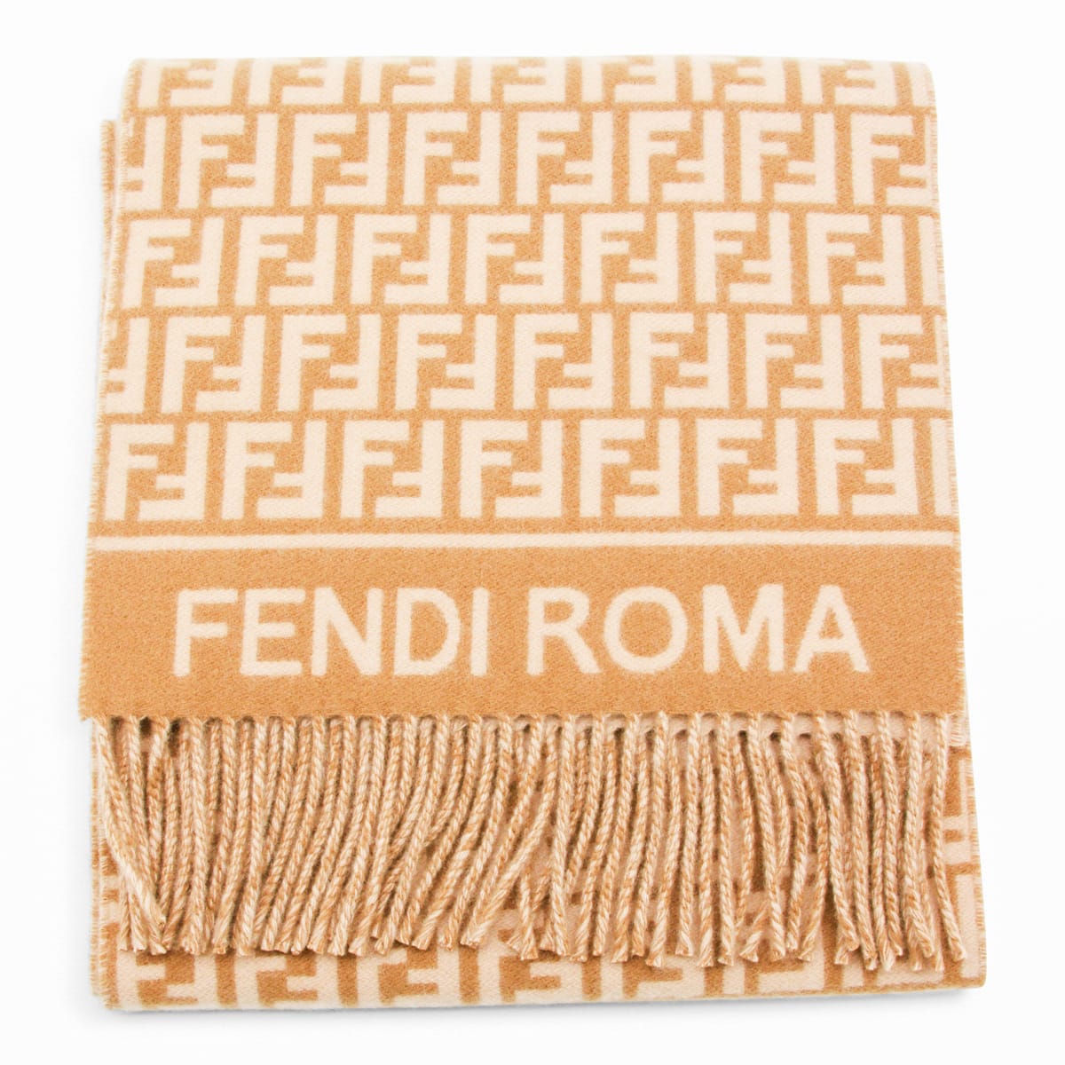 Fendi Camel Wool Scarf In Brown
