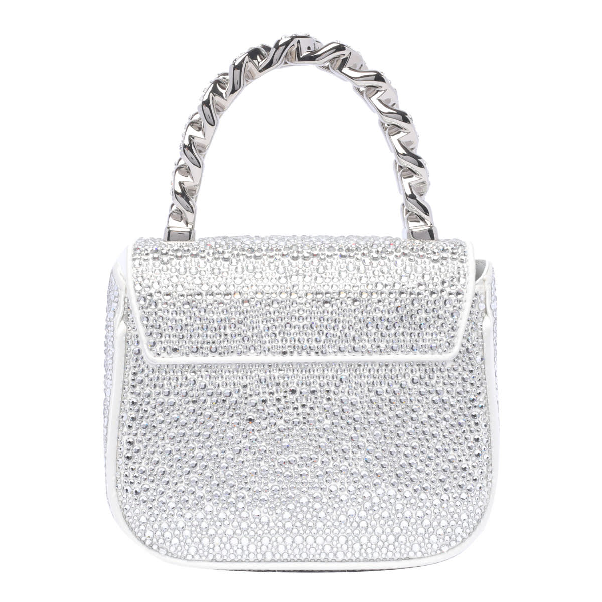 Shop Versace Mini La Medusa Logo Strass Crossbody Bag In Silver