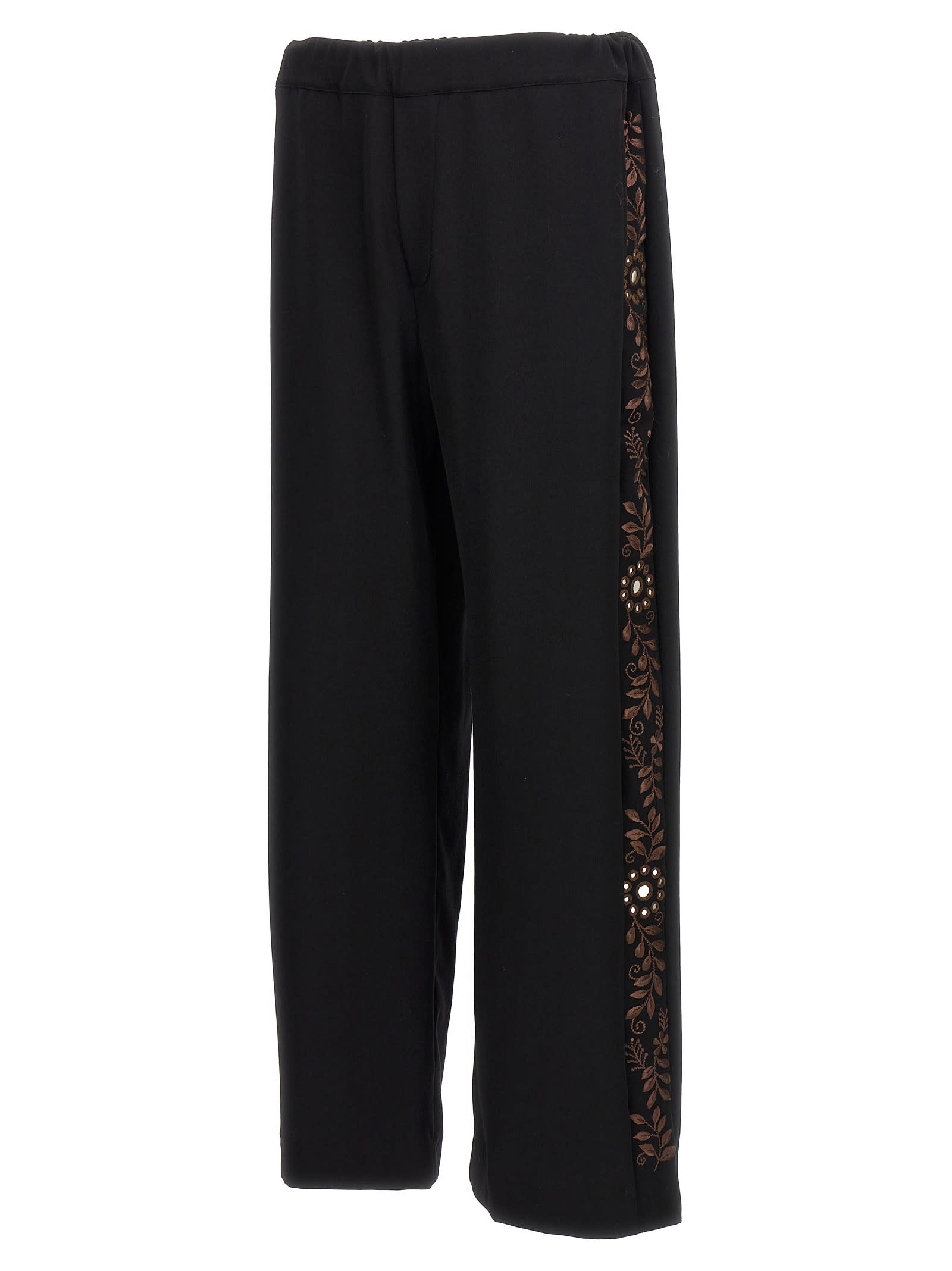 Wales Bonner Embroidered Waistband Wide Leg Trousers In Black