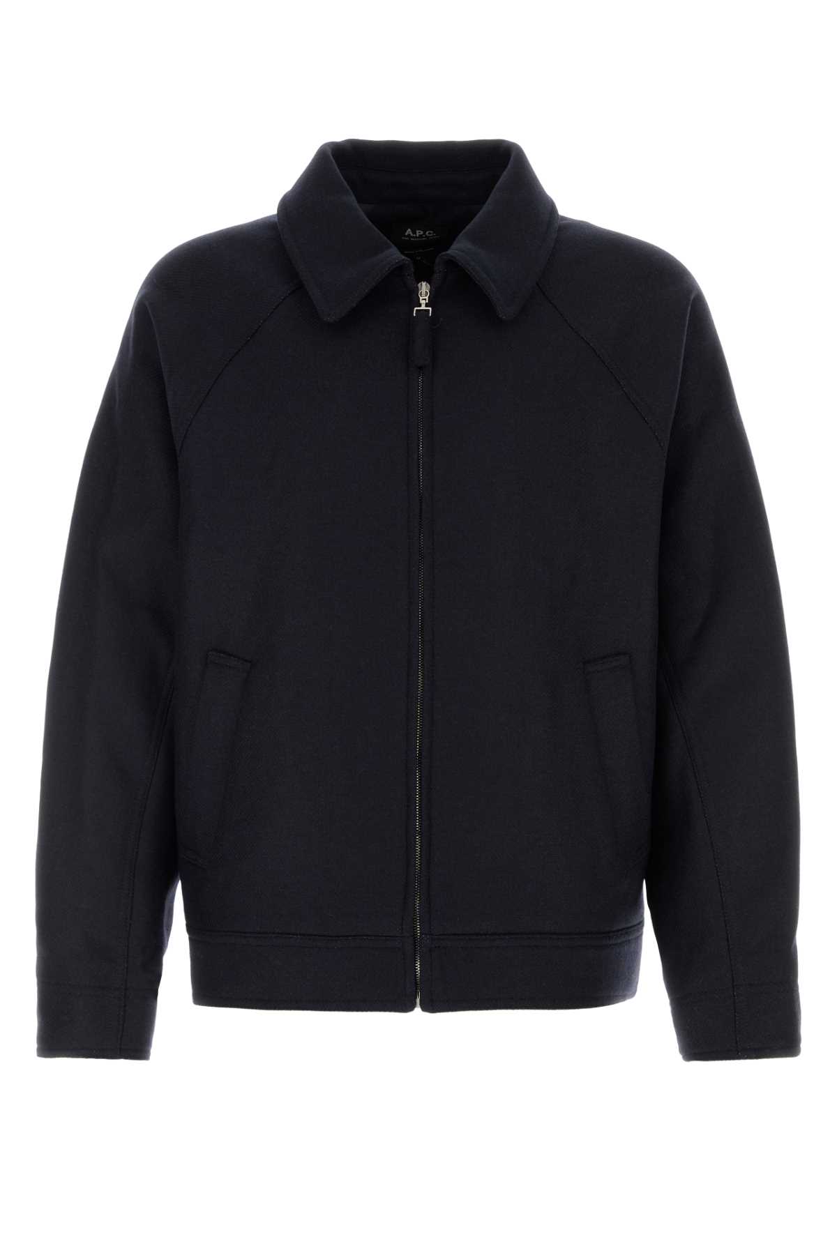 Apc A.p.c. Midnight Blue Wool Blend Jacket In Black