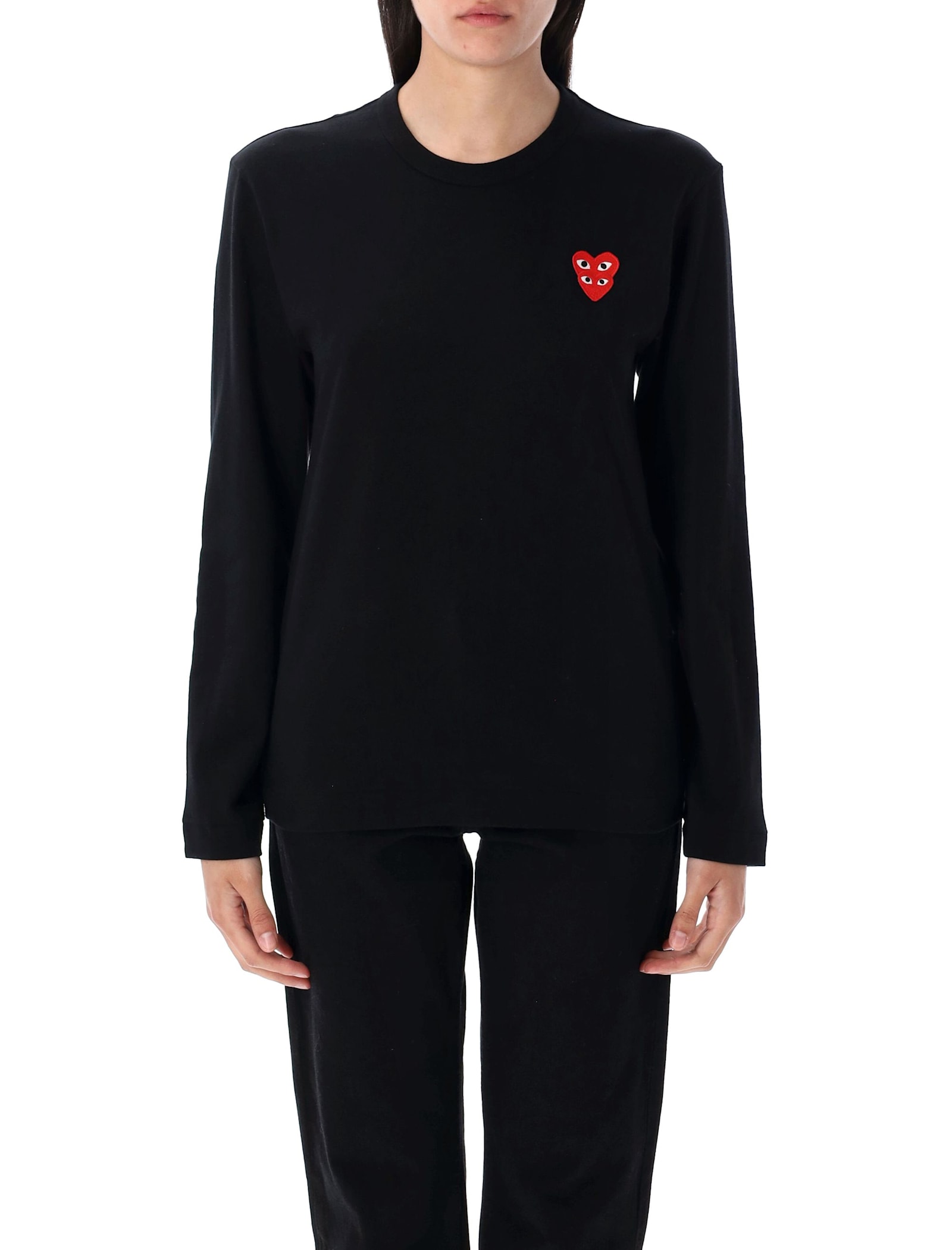 Comme Des Garçons Play Double Heart L/s Tee In Black