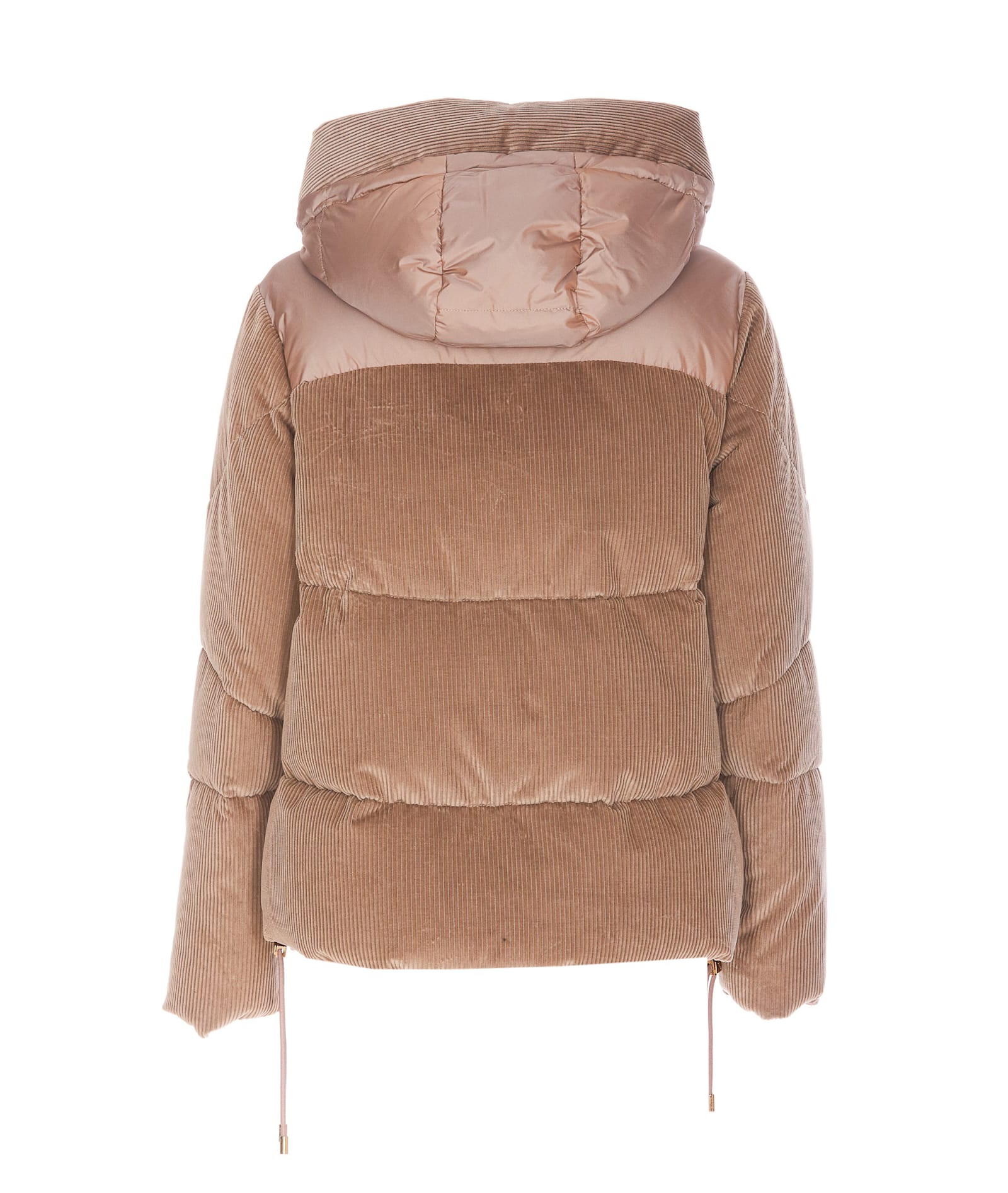 Moorer Quilted Velvet Hooded Jacket With Corduroy Panels In Brown