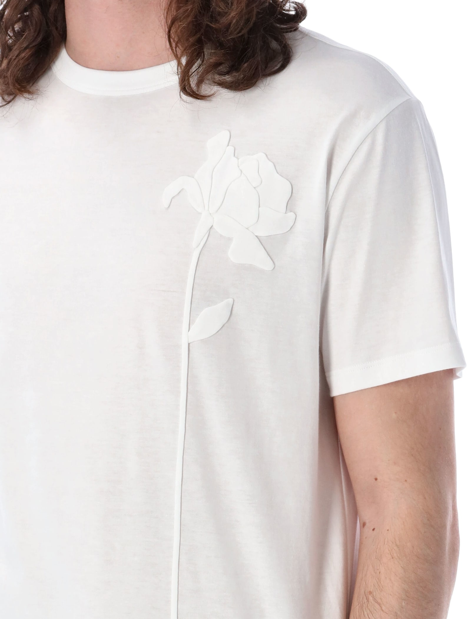 Shop Valentino Flower Embroidery T-shirt In White