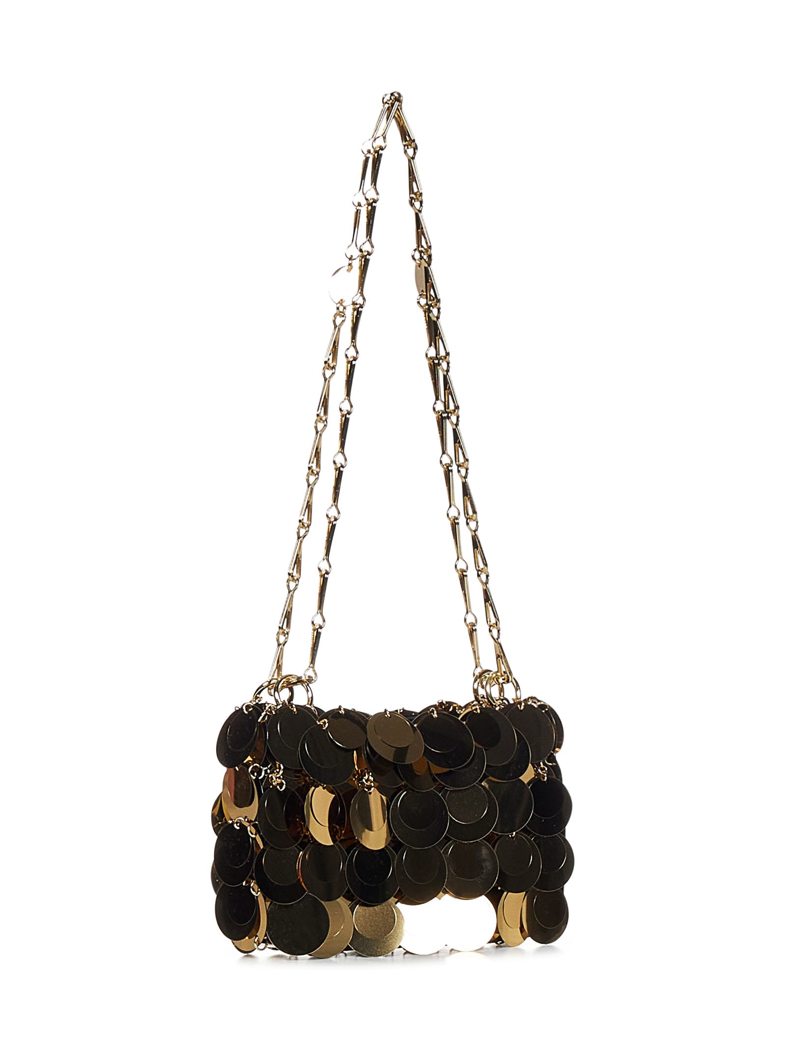 Shop Rabanne Mini Sparkle Shoulder Bag In Golden