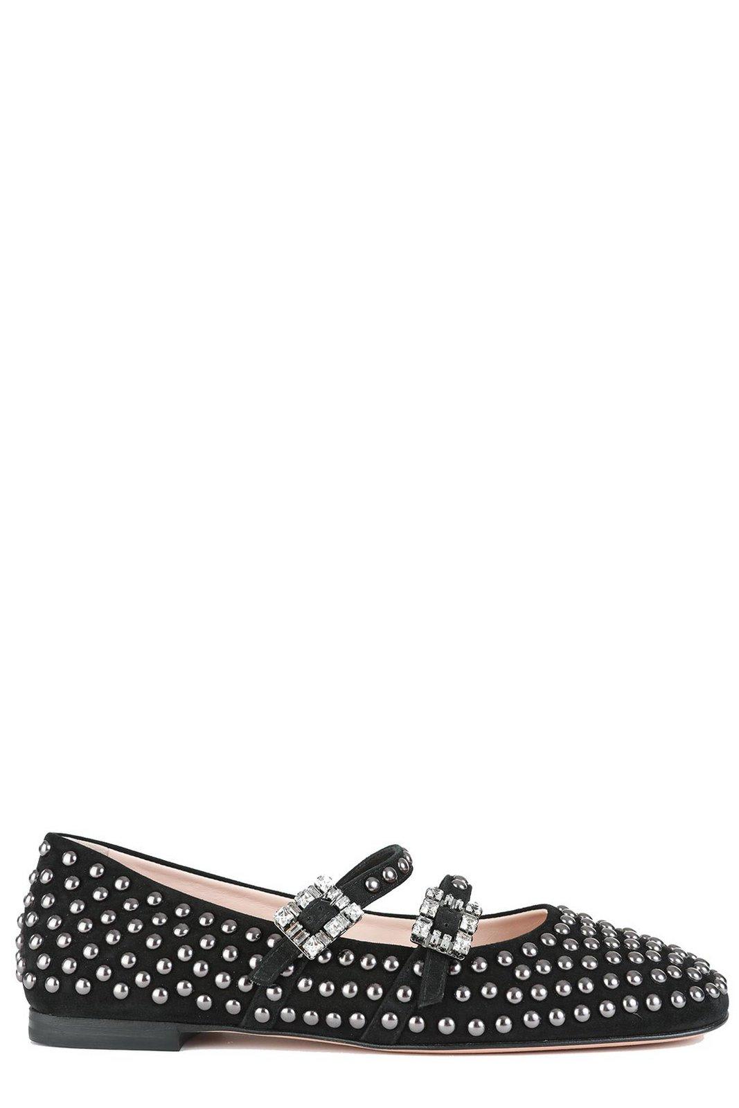 Stud Embellished Buckle Strap Flat Shoes