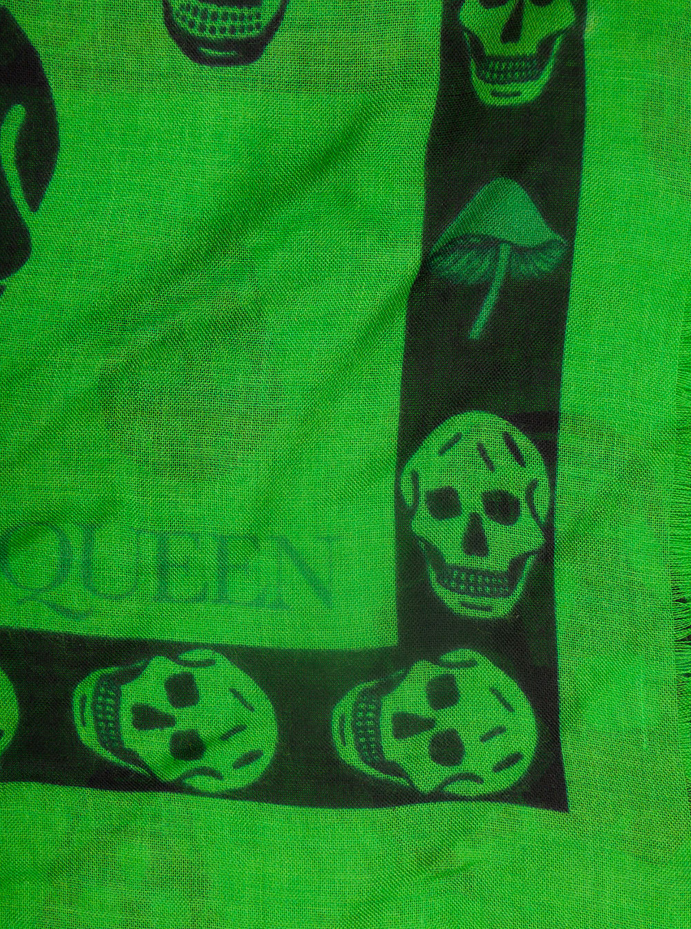 Shop Alexander Mcqueen Green Scarf With Skull And Mushroom Print All-over In Modal Blend
