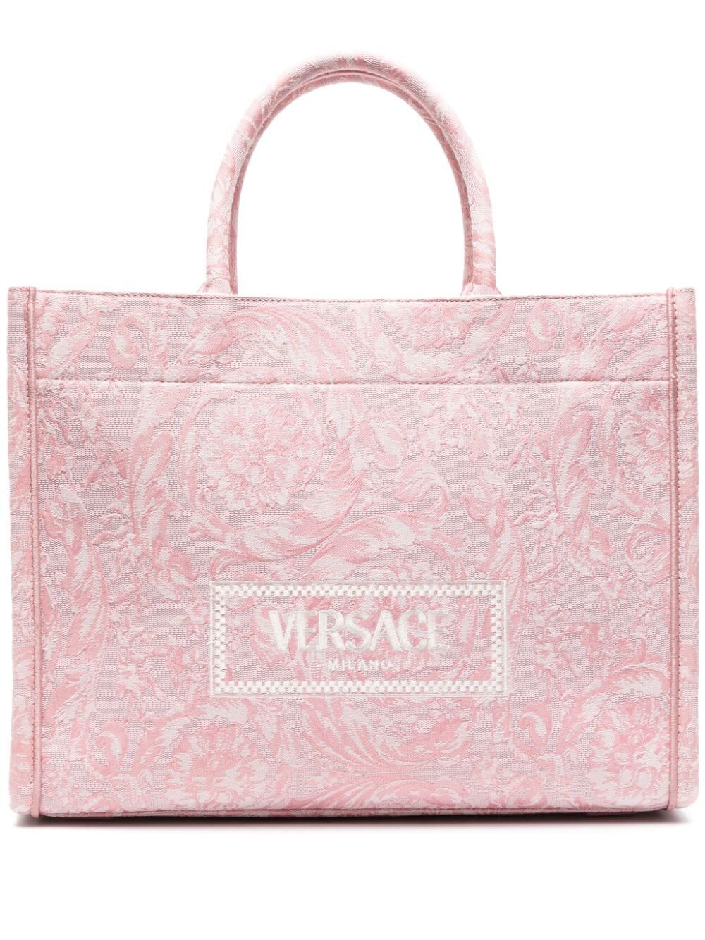 Versace Large Tote Embroidery Jacquard In V Pale Pink English Rose  Gold