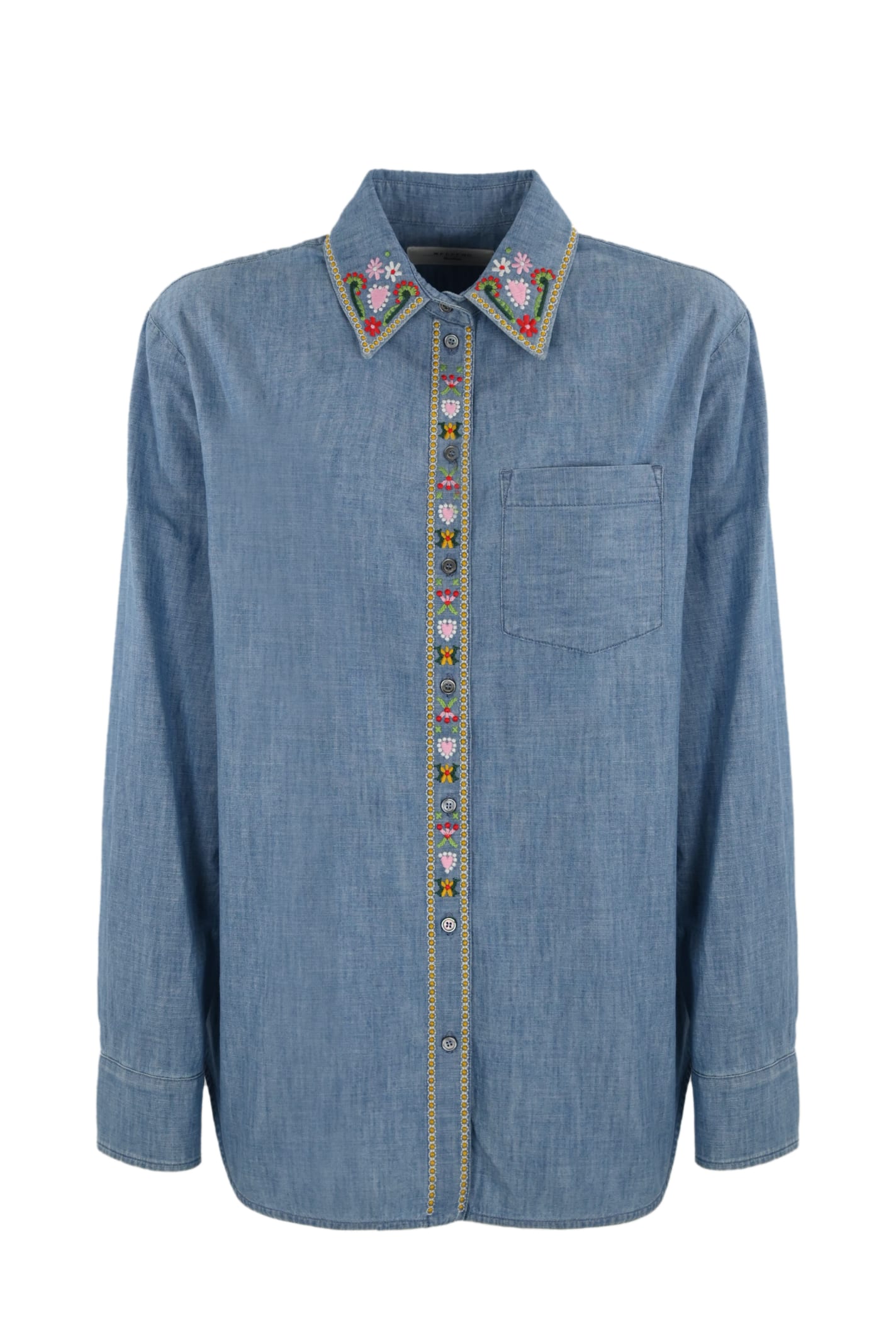 Shop Weekend Max Mara Udine Denim Effect Shirt With Embroidery In Chiaro Pulito
