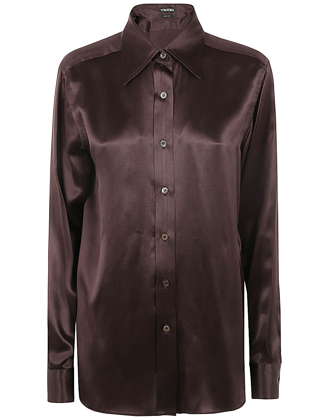 Shop Tom Ford Fluid Charmeuse Silk Shirt In Mahogany