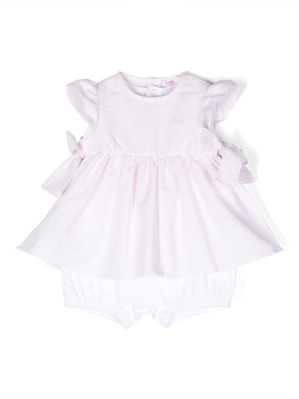 IL GUFO PINK AND WHITE SHORT PLAYSUIT WITH OTTOMAN DETAIL