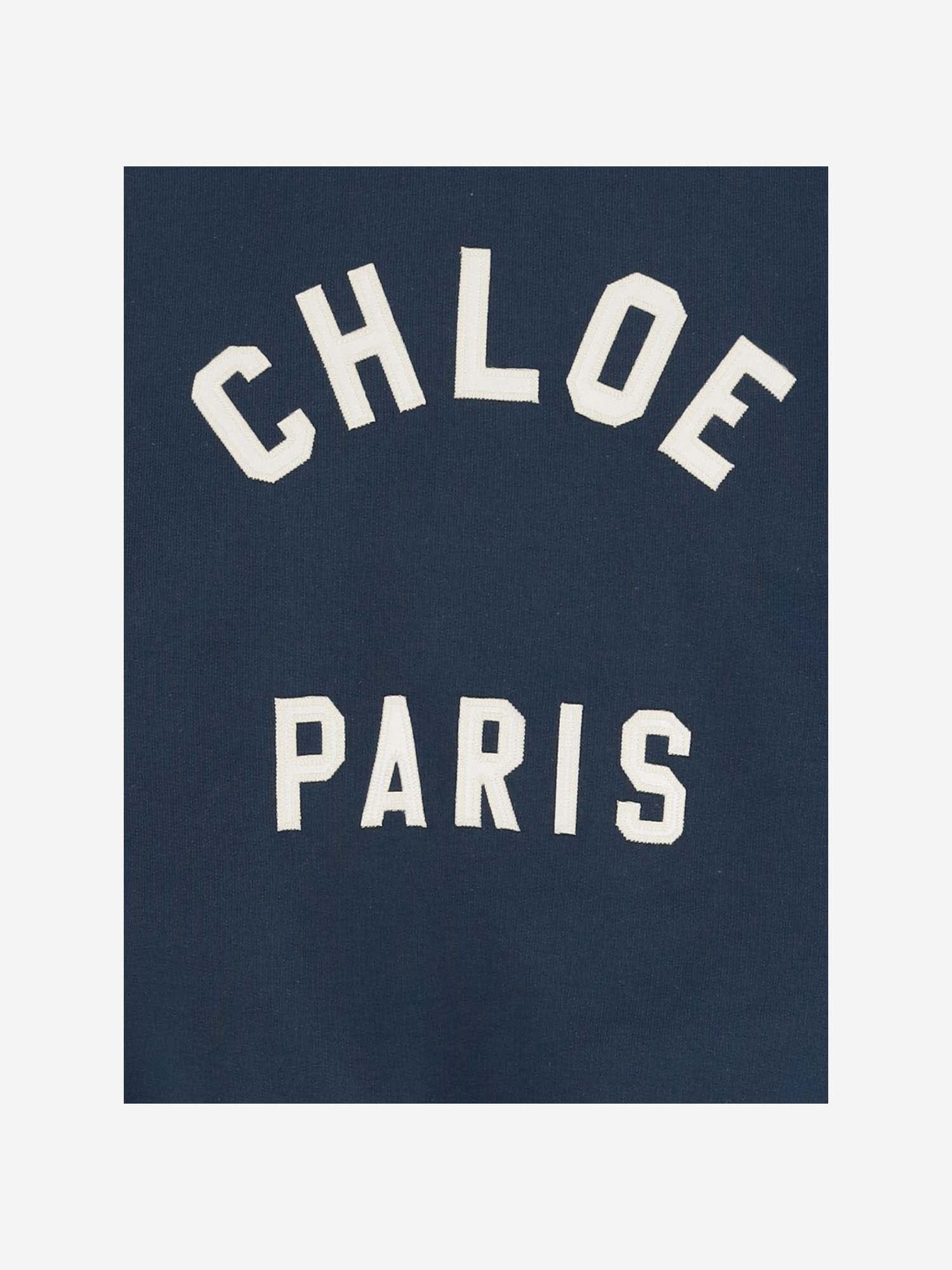 Chloé Blue Crewneck Sweatshirt With Logo Lettering Print In Cotton Woman