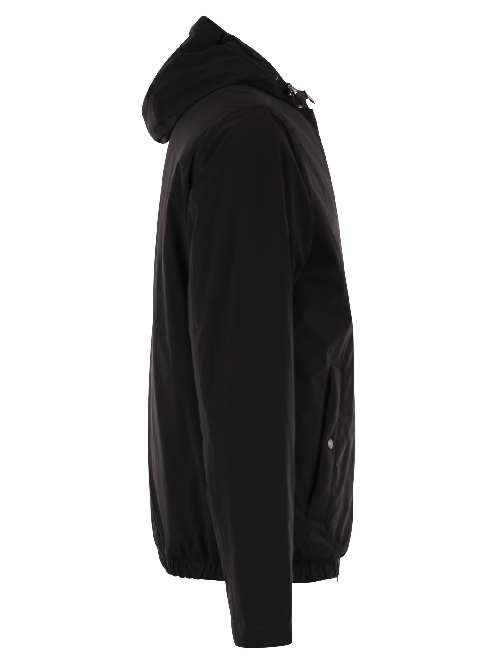 Herno Hooded Long Sleeve Jacket With Elasticated Hem In Black