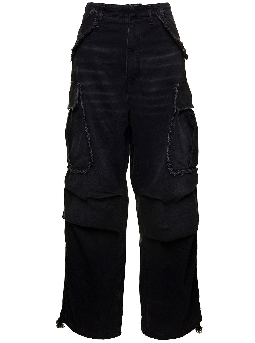 vivi Black Oversized Cargo Jeans With Patch Pockets In Cotton Denim Woman