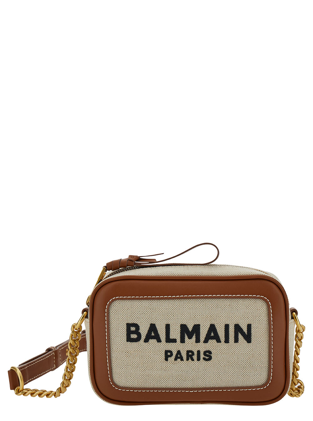 Balmain B-army Brown Crossbody Bag With Contrasting Logo Detail In Leather Woman In Beige