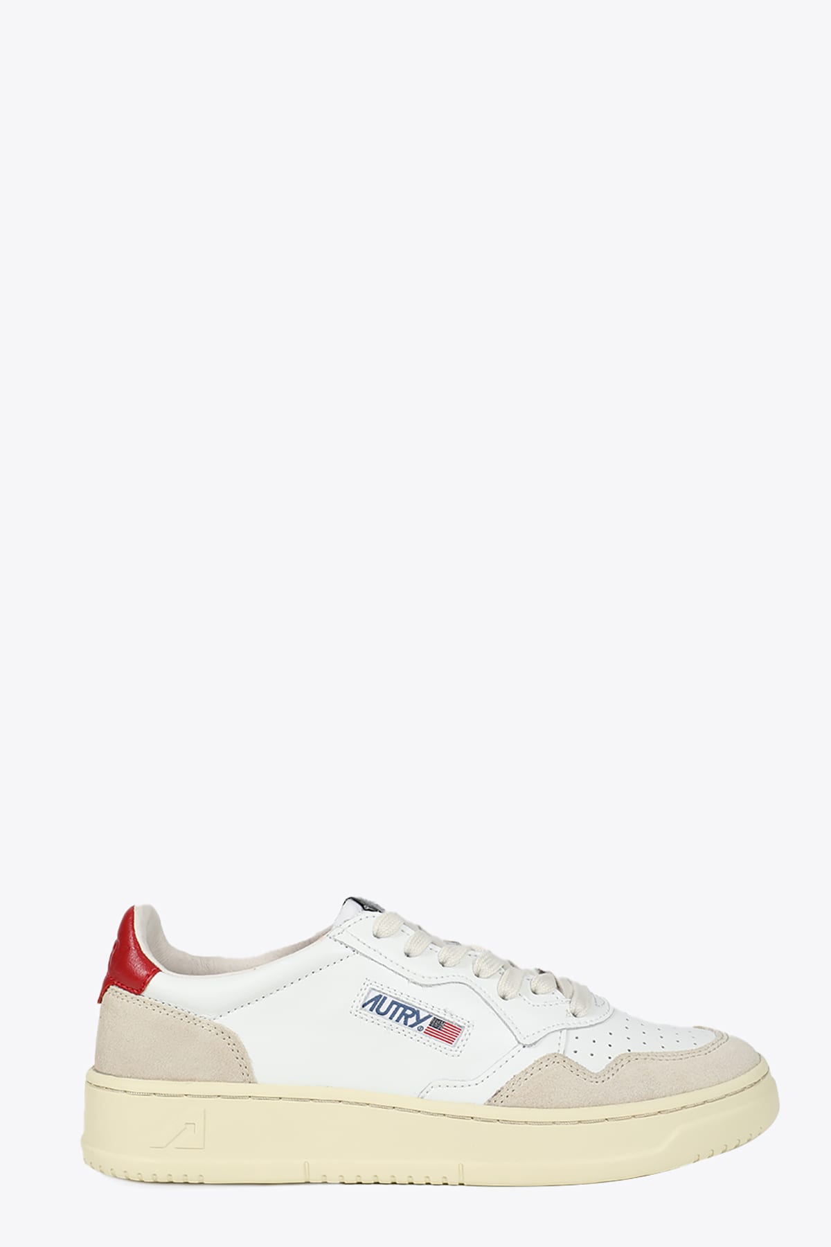 Autry 01 Low Man Leat/suede White and red leather low-top lace up sneakers - Medalist