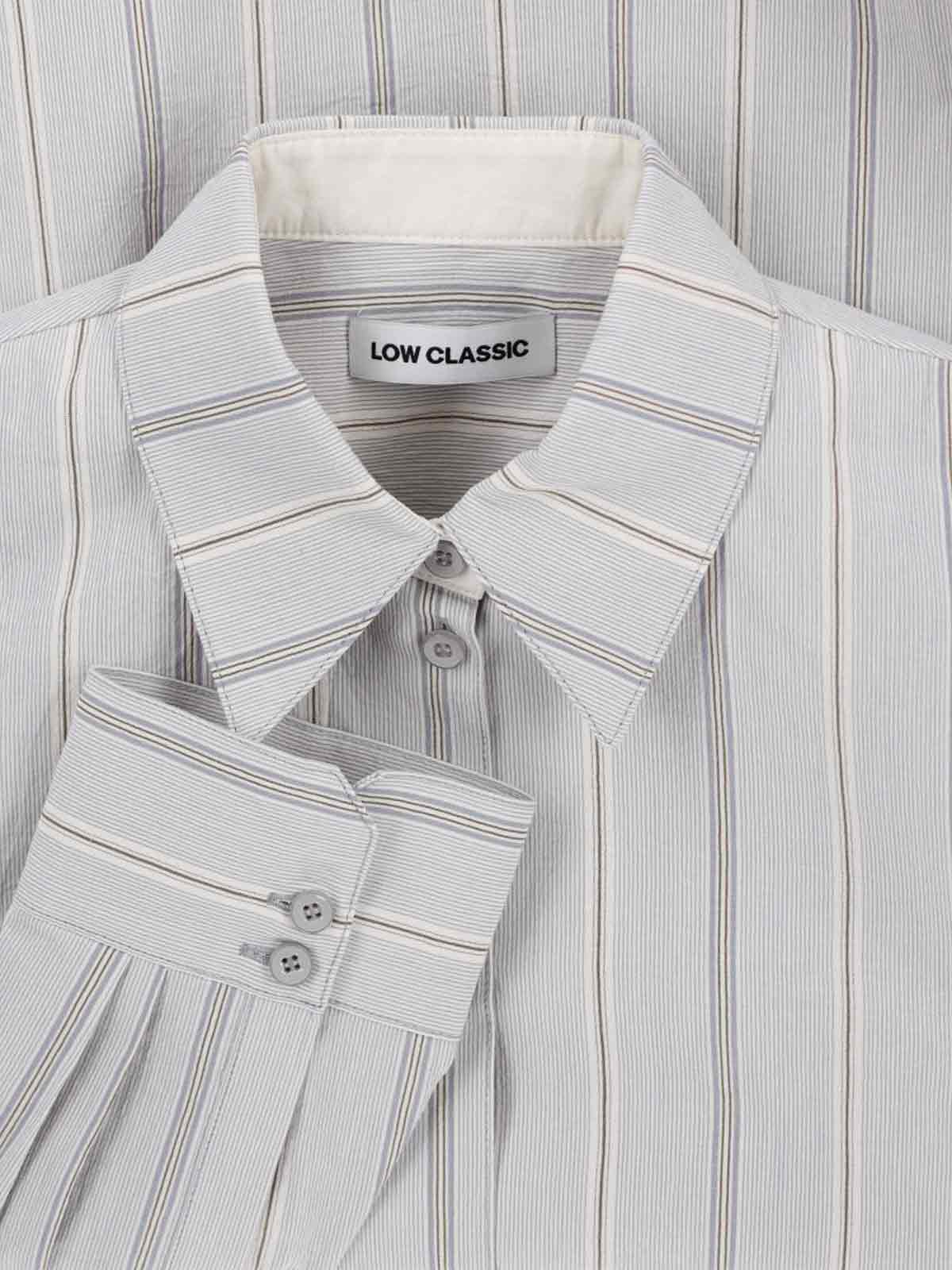 Low Classic Striped Collared Neck Long Sleeves Top In Gray