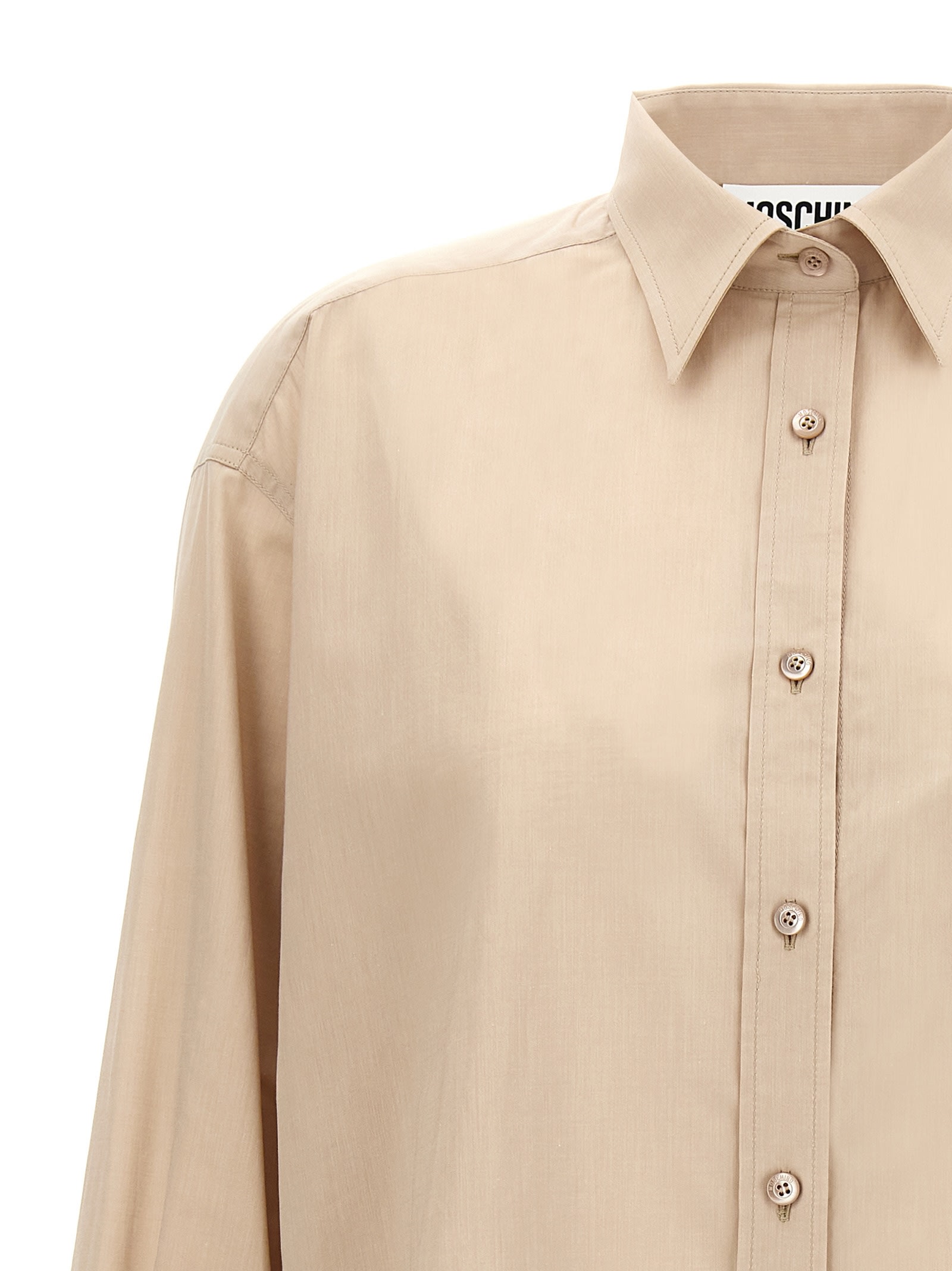 Moschino Slightly Loose-fitting Cotton Shirt With Patch Pocket In Beige